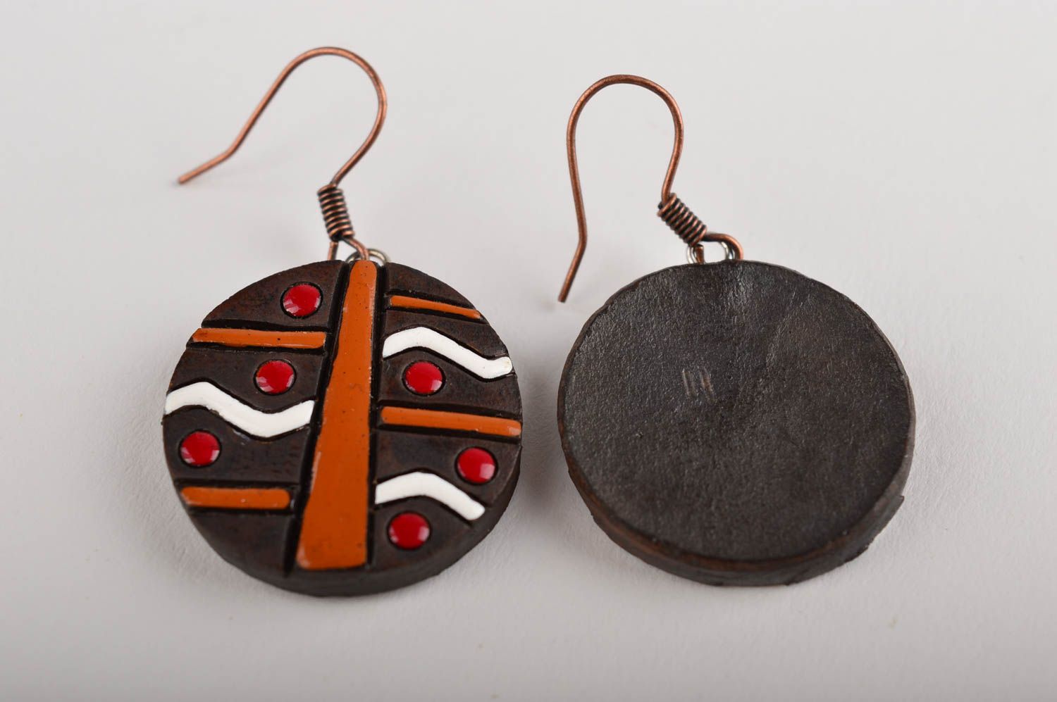 Круглые красивые серьги украшение ручной работы керамические серьги с росписью фото 3