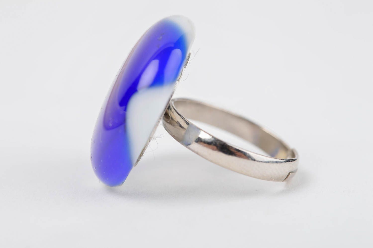 Кольцо ручной работы кольцо из стекла бижутерия из стекла синяя красивая фото 2