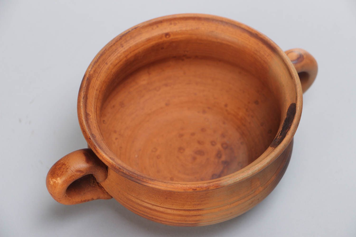 Homemade ethnic ceramic soup bowl with handles kilned with the use of milk 250 ml photo 3
