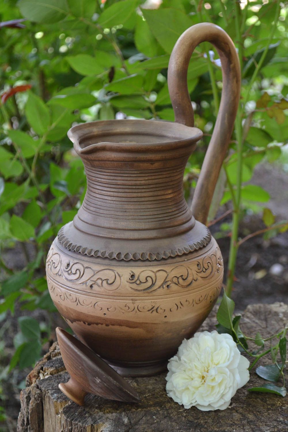 Cruche en céramique faite main à l'eau et boissons 3 litres grande avec anse photo 1
