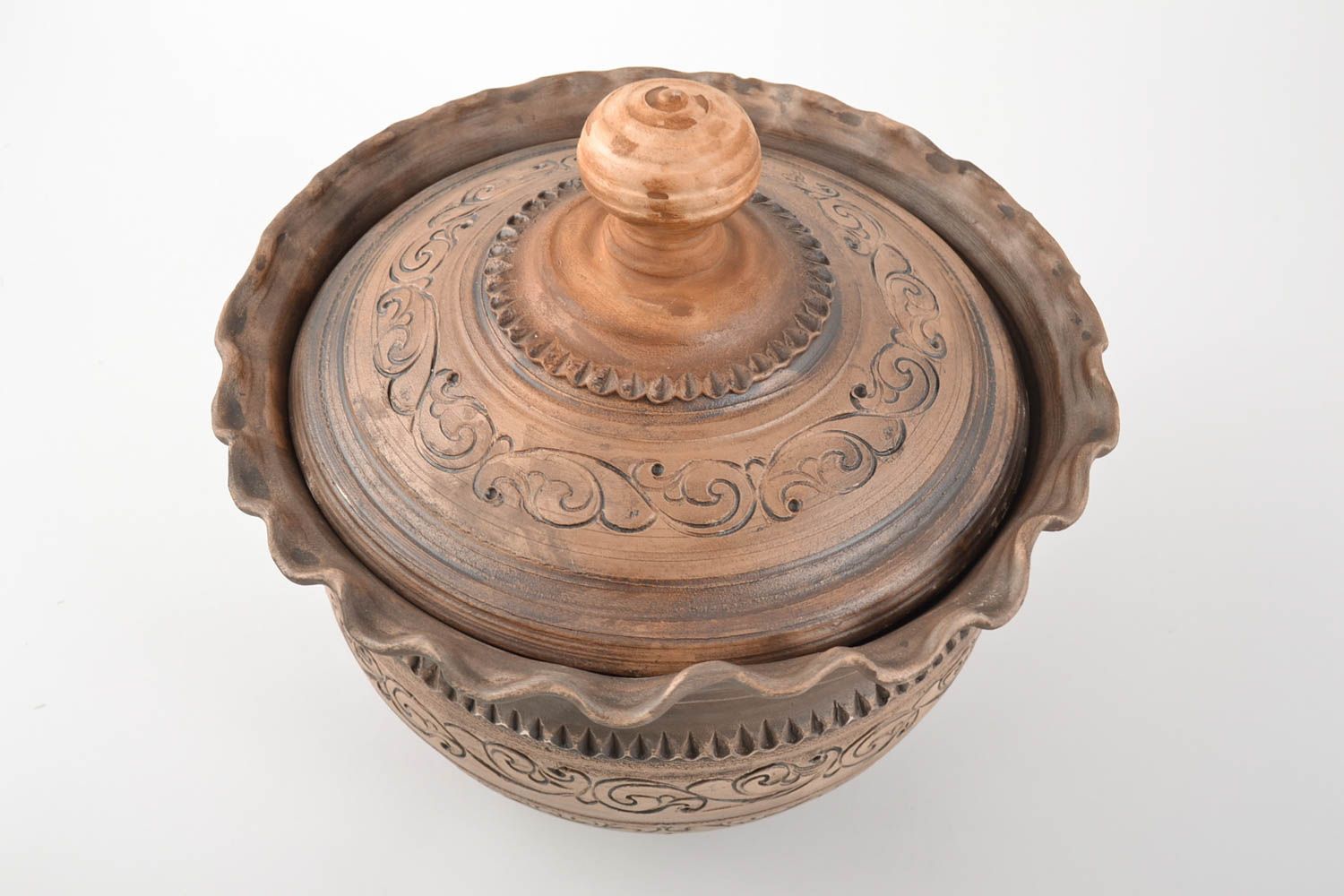 Pot de cuisine en argile fait main original vaisselle avec ornement 4 L photo 2