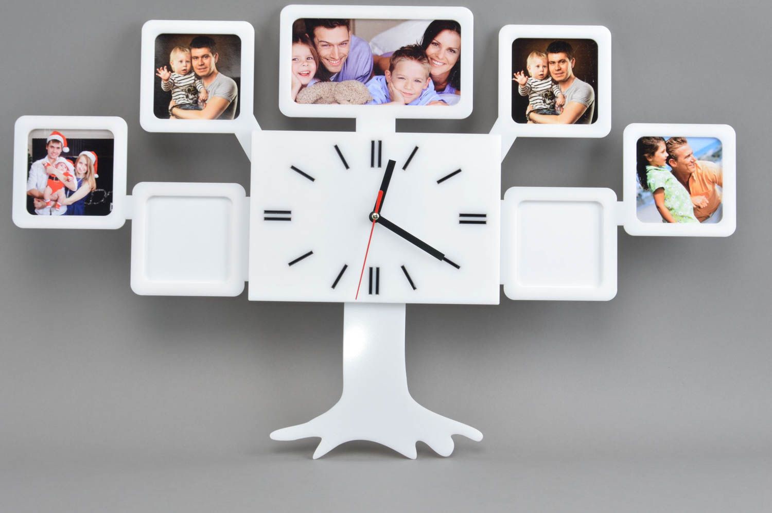 Beautiful handmade clock family tree accessory white stylish wall clock photo 2