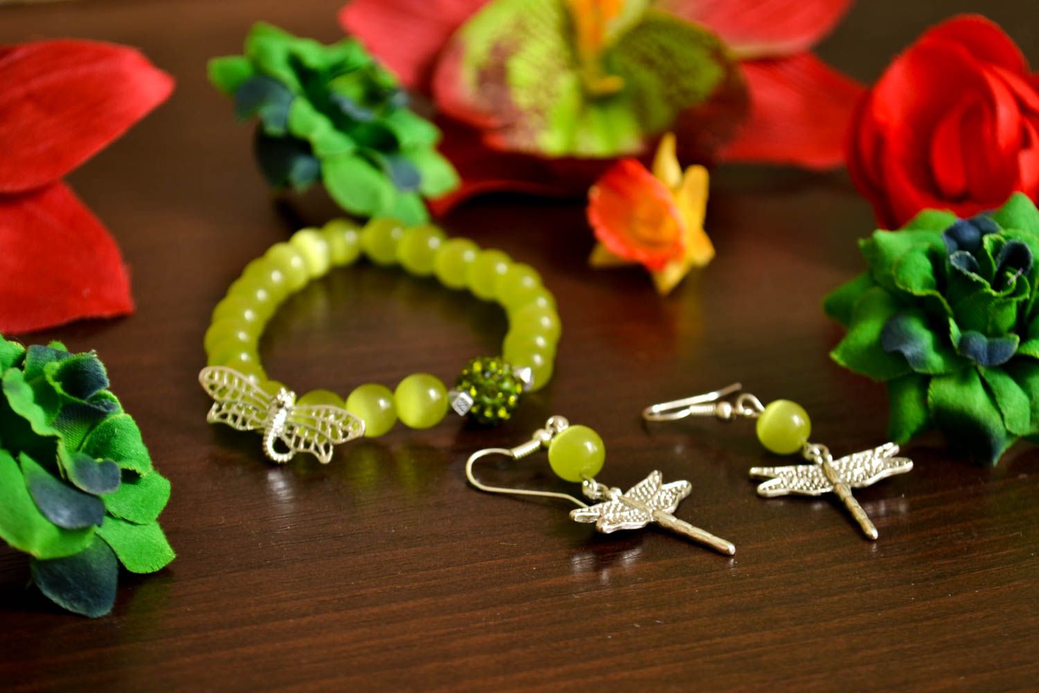 Handmade gemstone jewelry set beaded earrings beaded bracelet gifts for her photo 1
