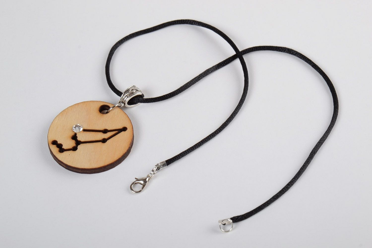 Unusual handmade natural wood pendant with constellation and equipped with cord photo 3