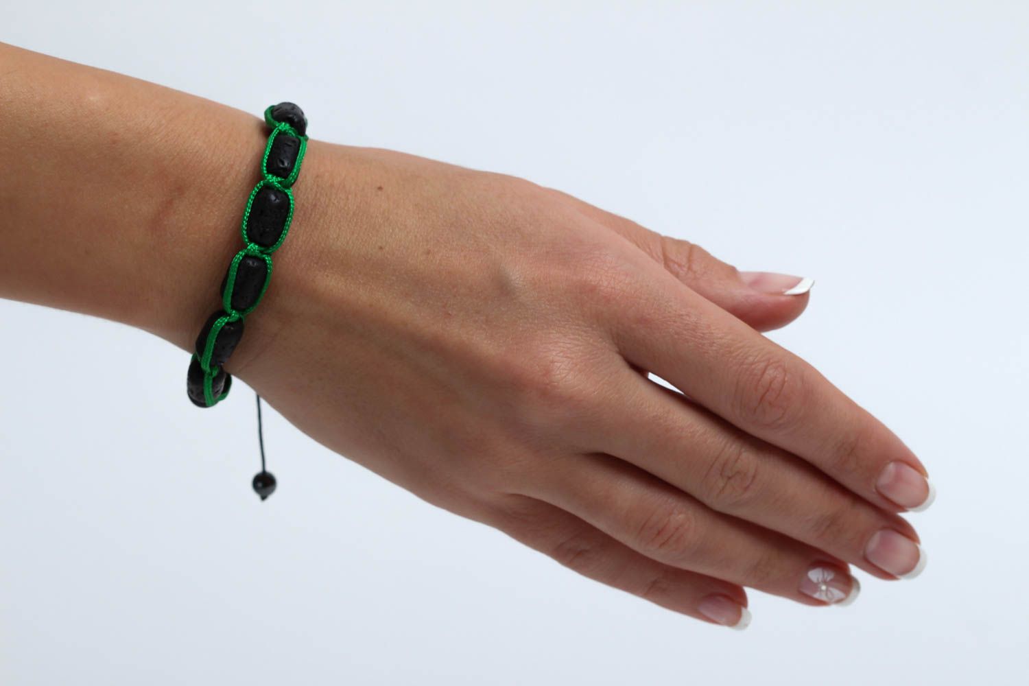 Bracelet lave volcanique Bijou fait main cordon vert Cadeau pour femme photo 5