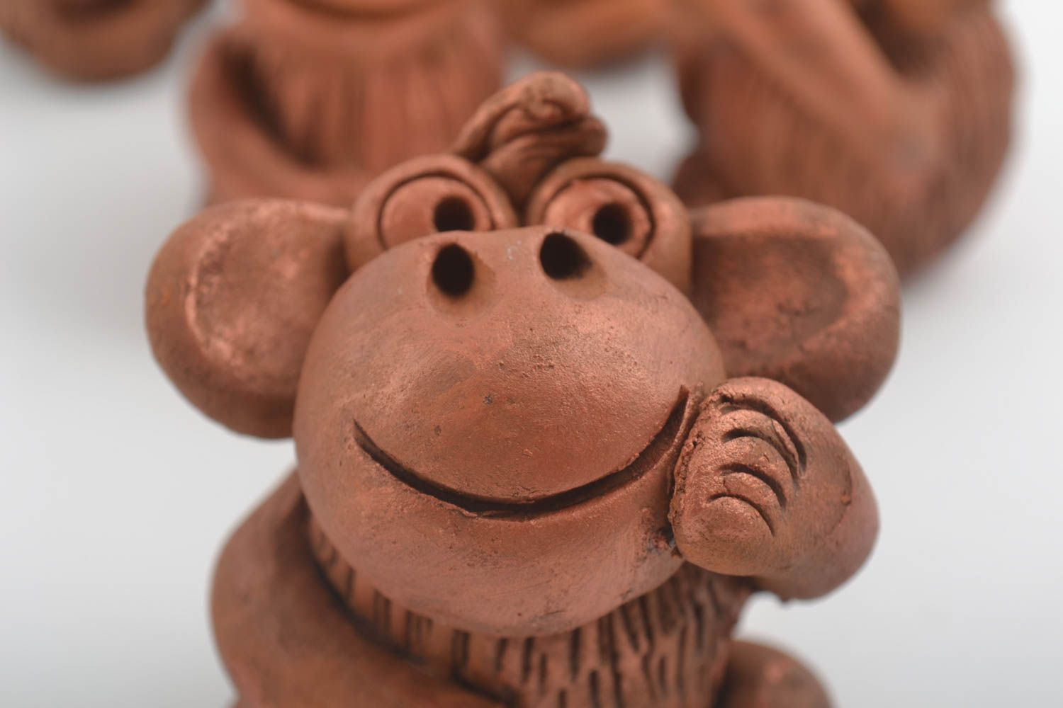 Set of 5 handmade ceramic figurines monkey statuettes sculpture art gift ideas photo 4