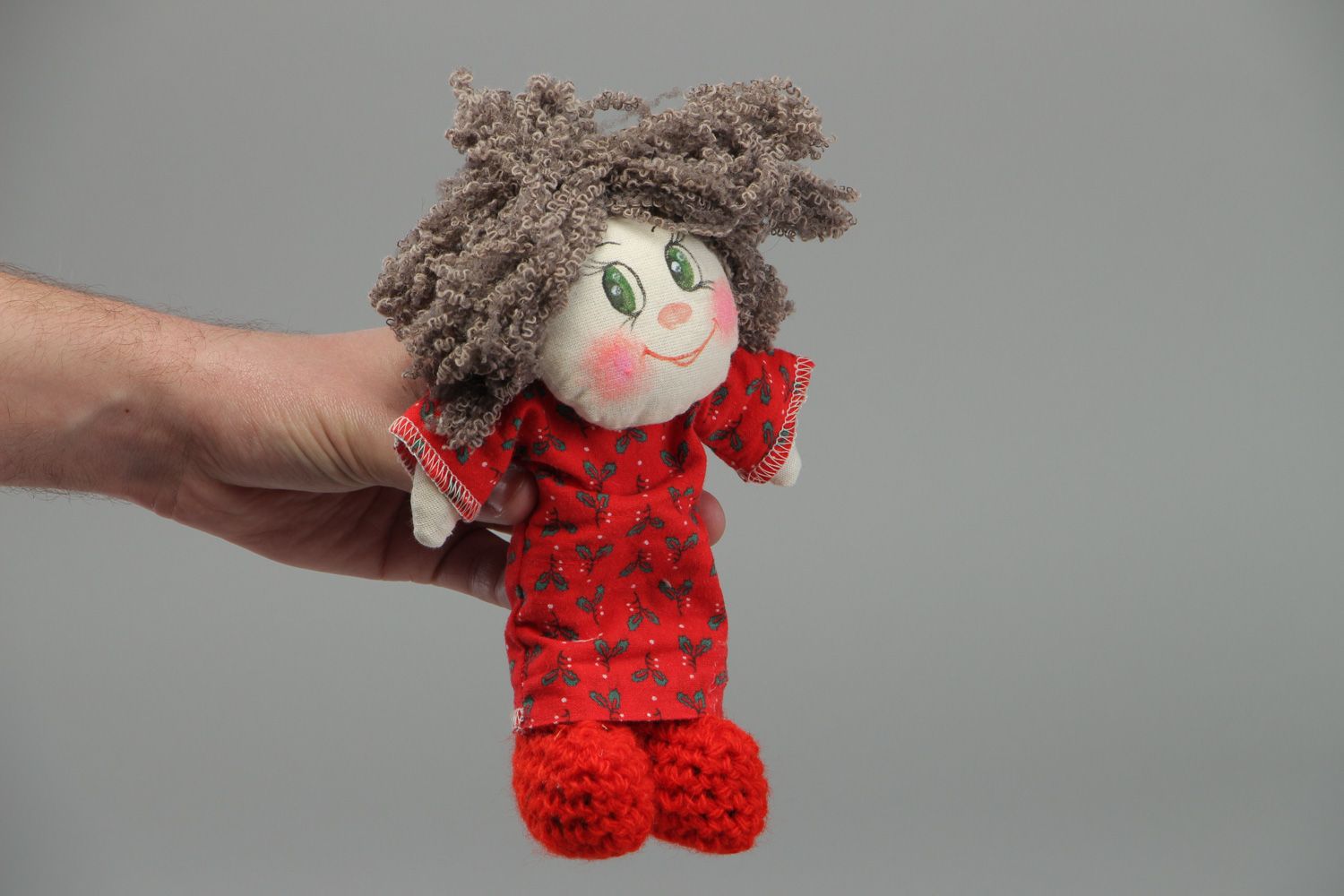 Handmade primitive soft doll sewn of coarse calico fabric for little children photo 4