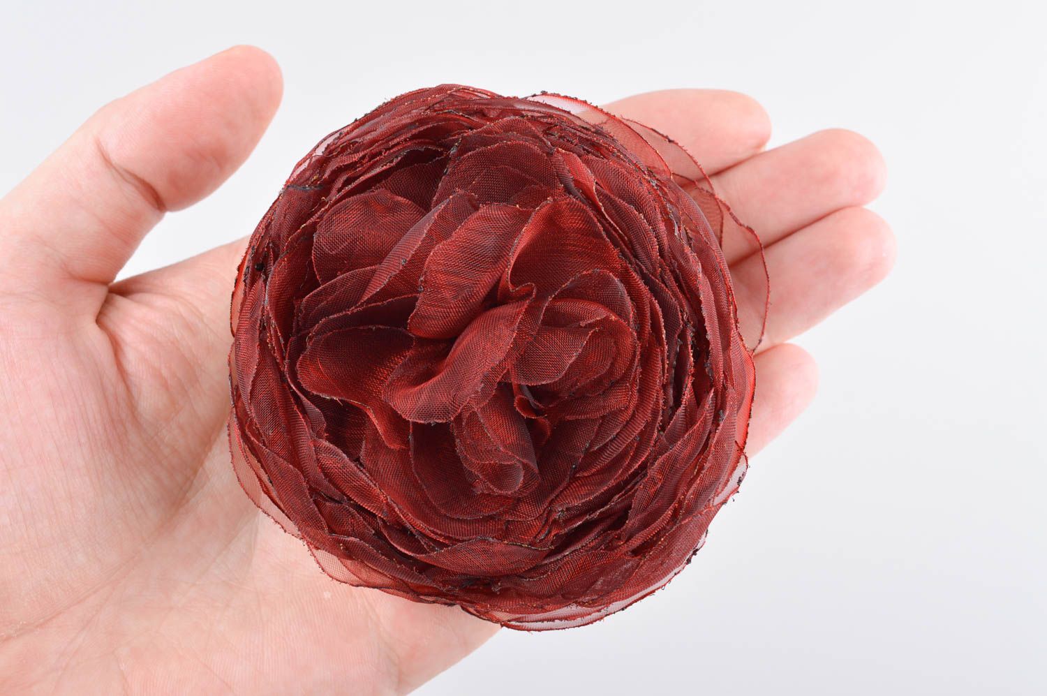 Broche textile Bijou fait main fleur rouge foncée stylé grand Accessoire femme photo 5