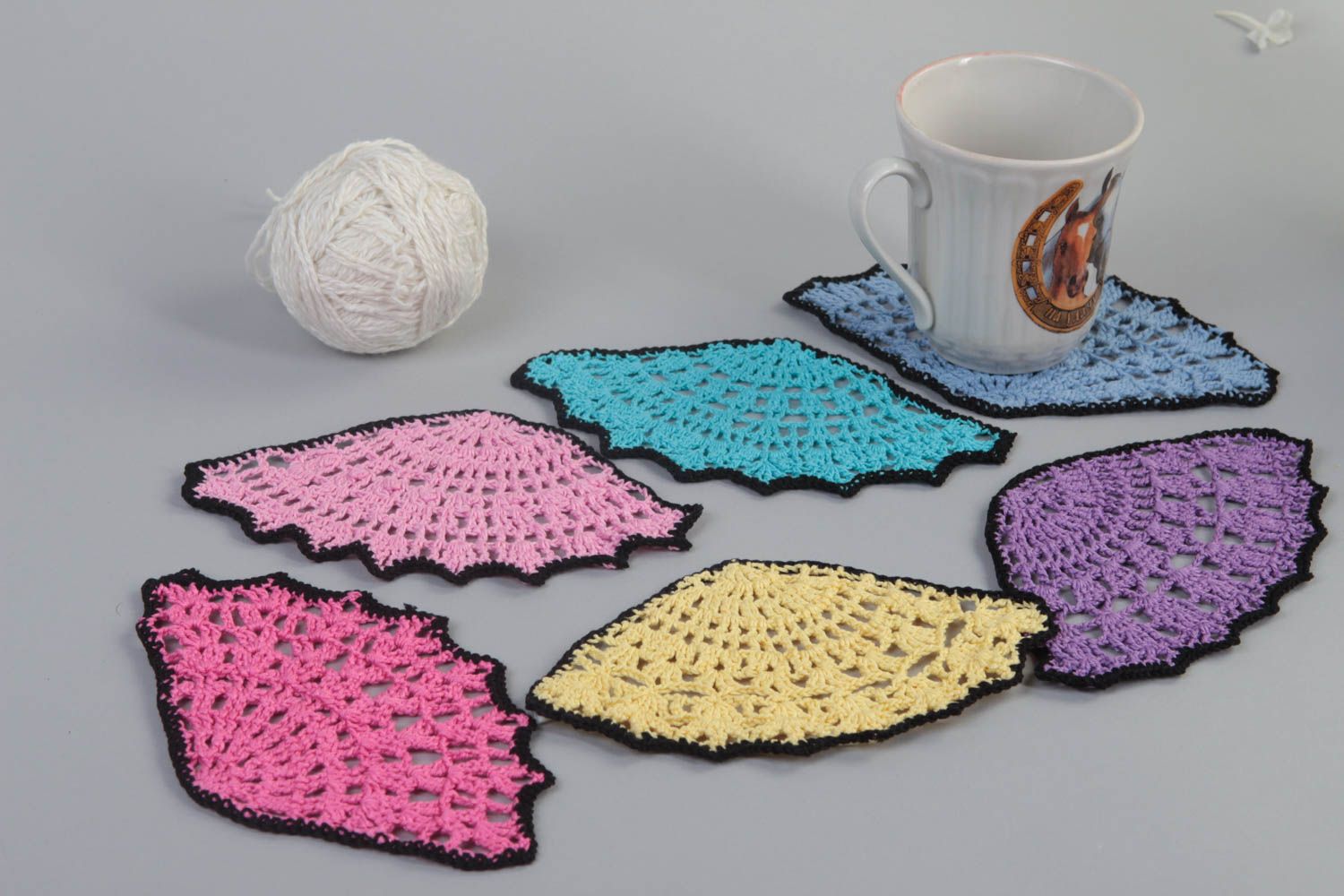 Set of handmade coasters unusual table decor ideas crocheted cup coaster photo 1