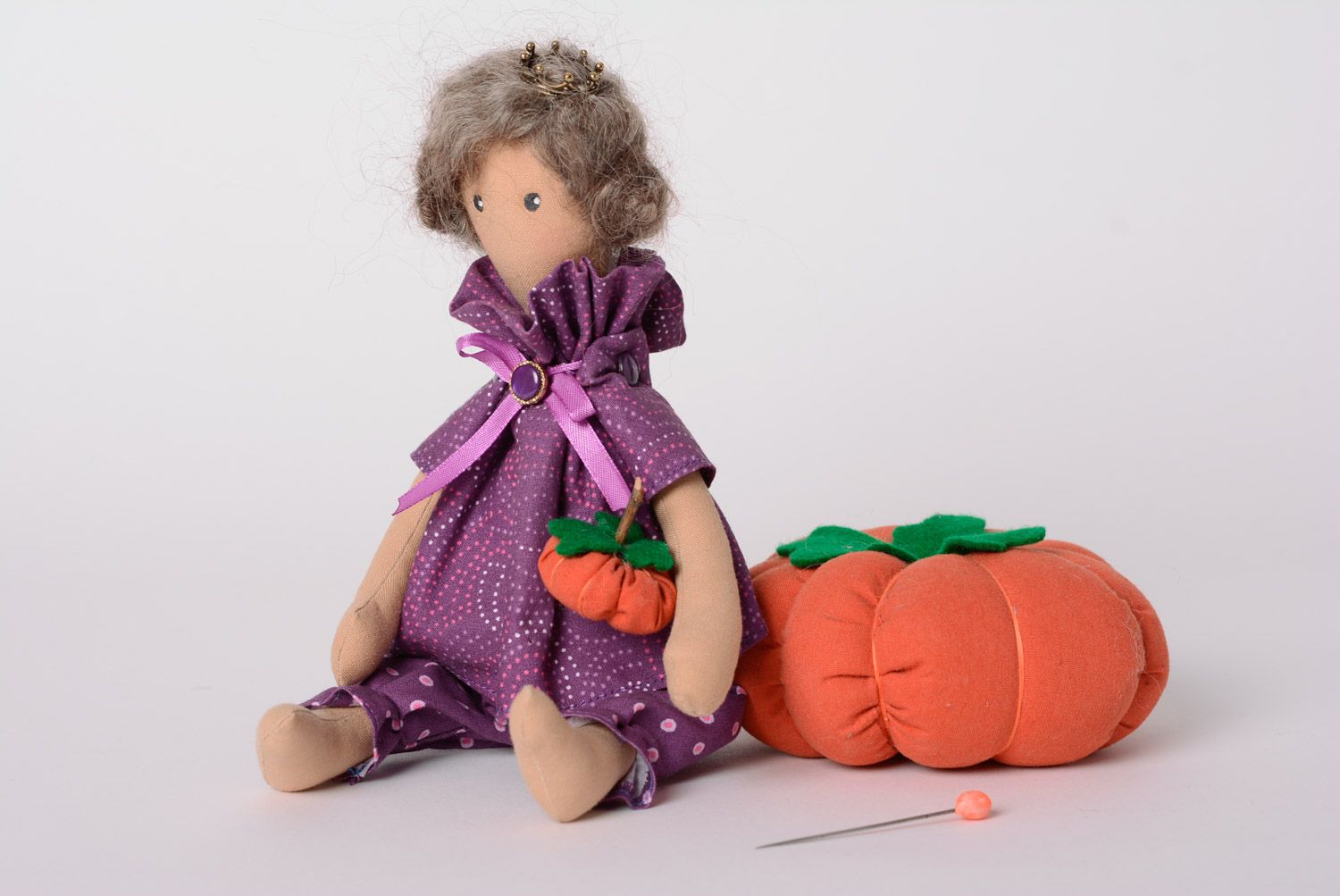Handmade fabric soft doll for children's room decor Pumpkin photo 1