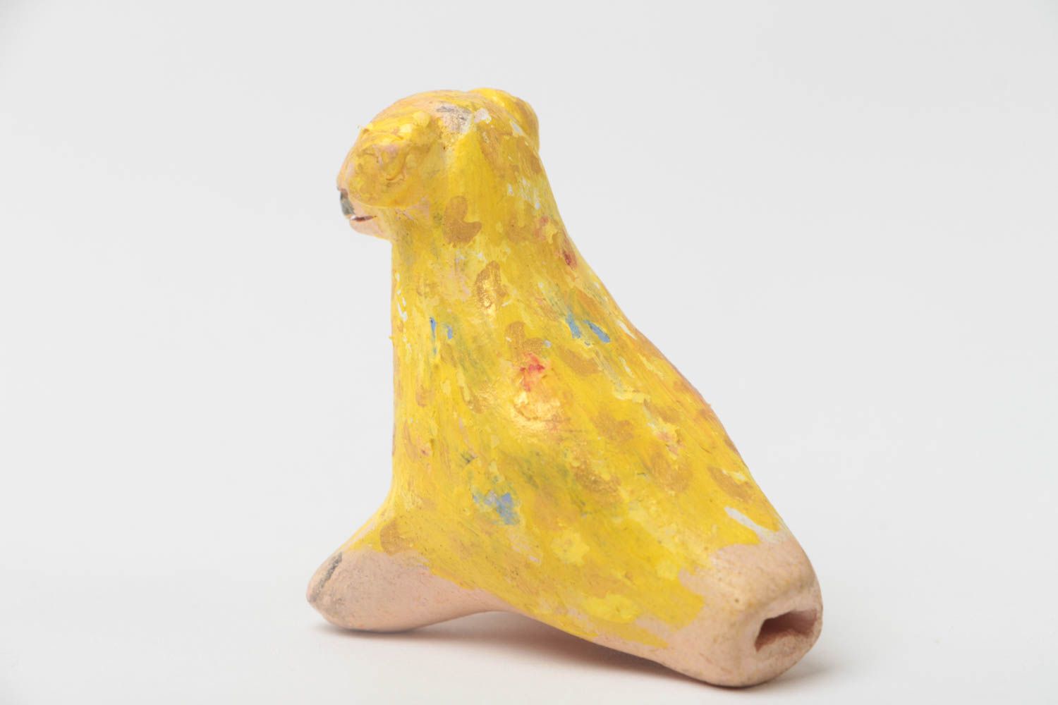 Traditional painted toy whistle in the form of lamb clay statuette for children photo 3