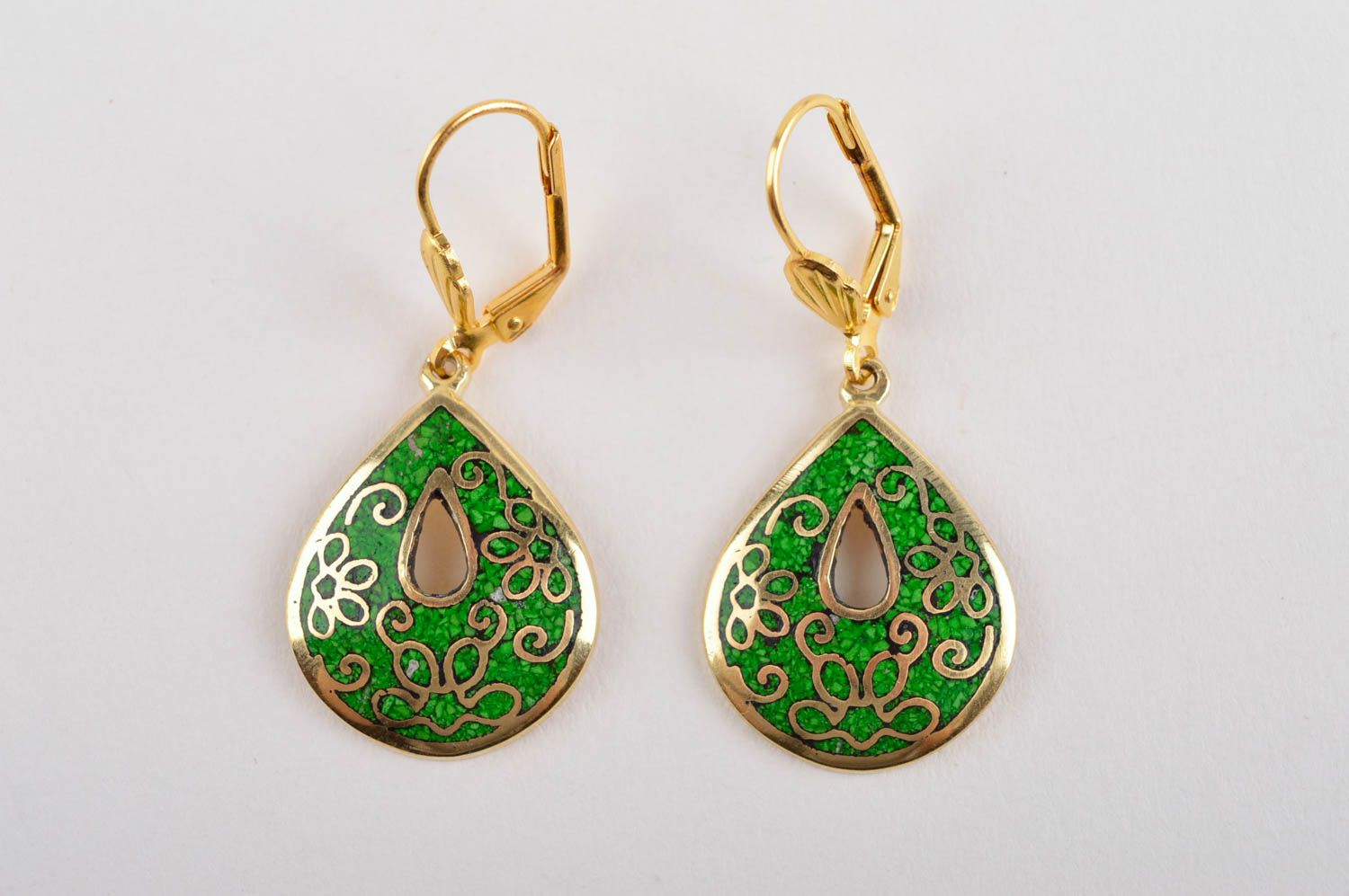 Handmade beautiful green earrings fabulous evening earrings elegant jewelry photo 3