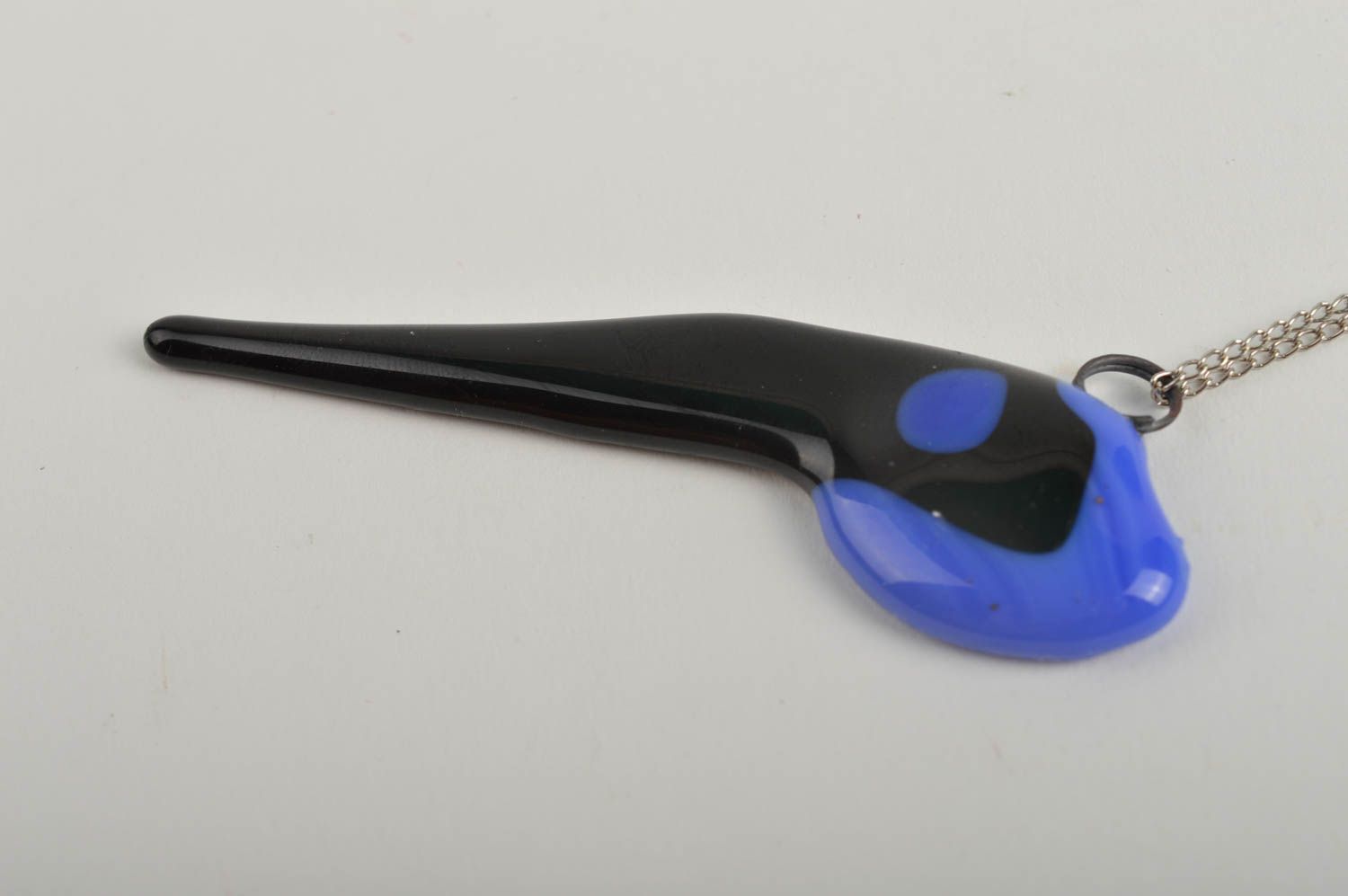 Pendentif verre fusing Bijou fait main bleu noir Accessoire femme original photo 4