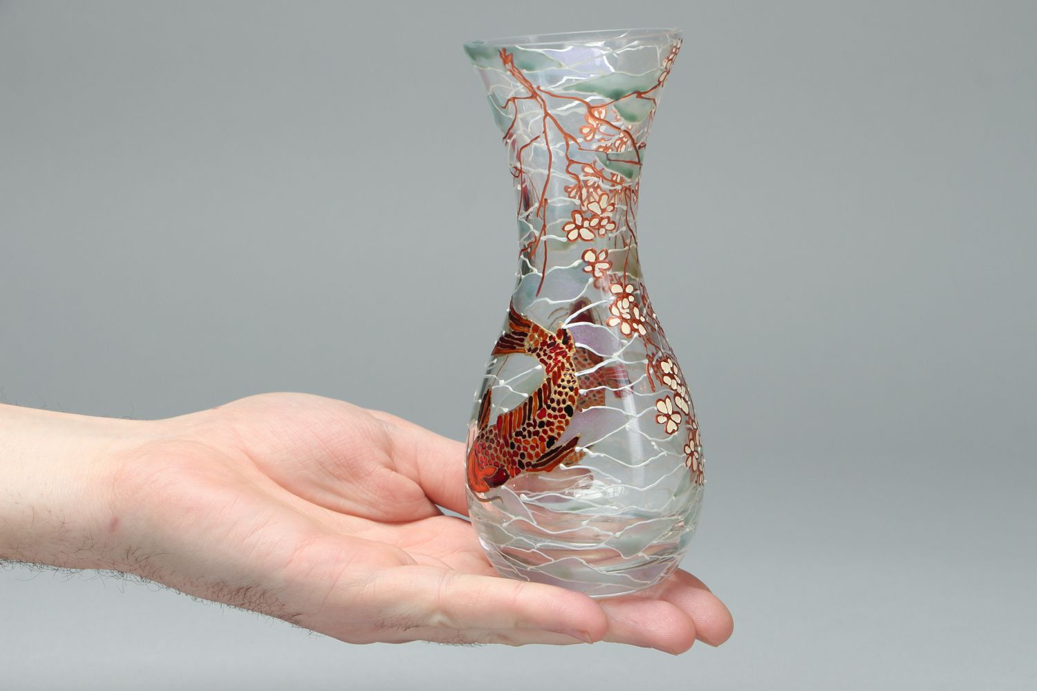 Joli vase en verre design fait main avec peinture vitrail de forme original  photo 4