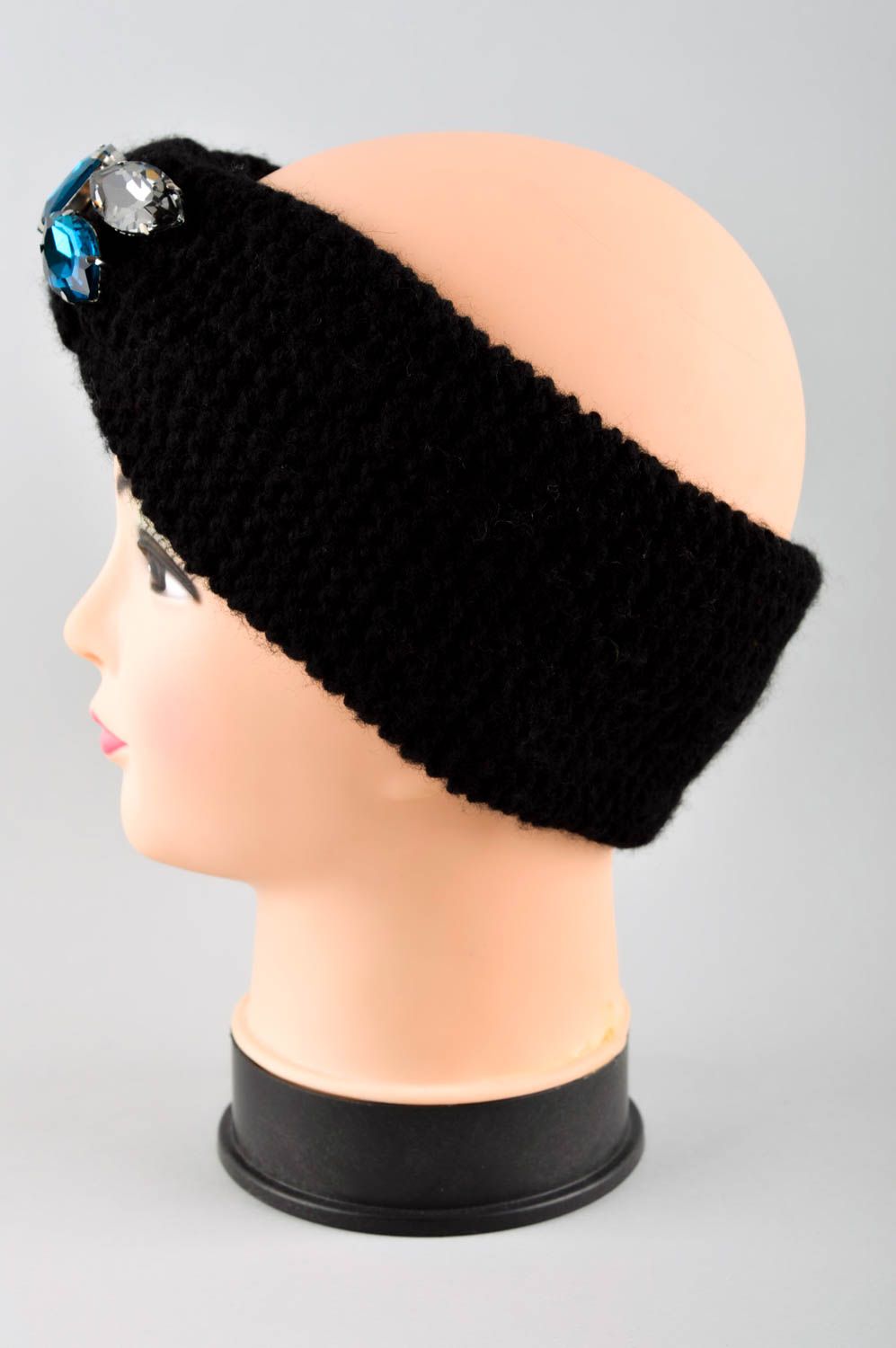 Handmade stylish turban unusual black headband knitted winter accessory photo 3