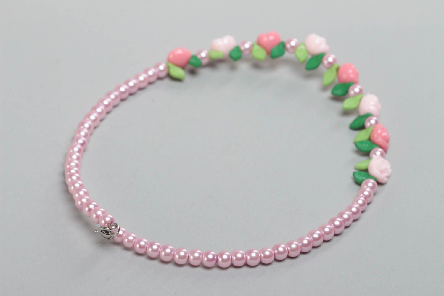 Gentle handmade designer children's bead necklace with flowers beautiful  photo 4