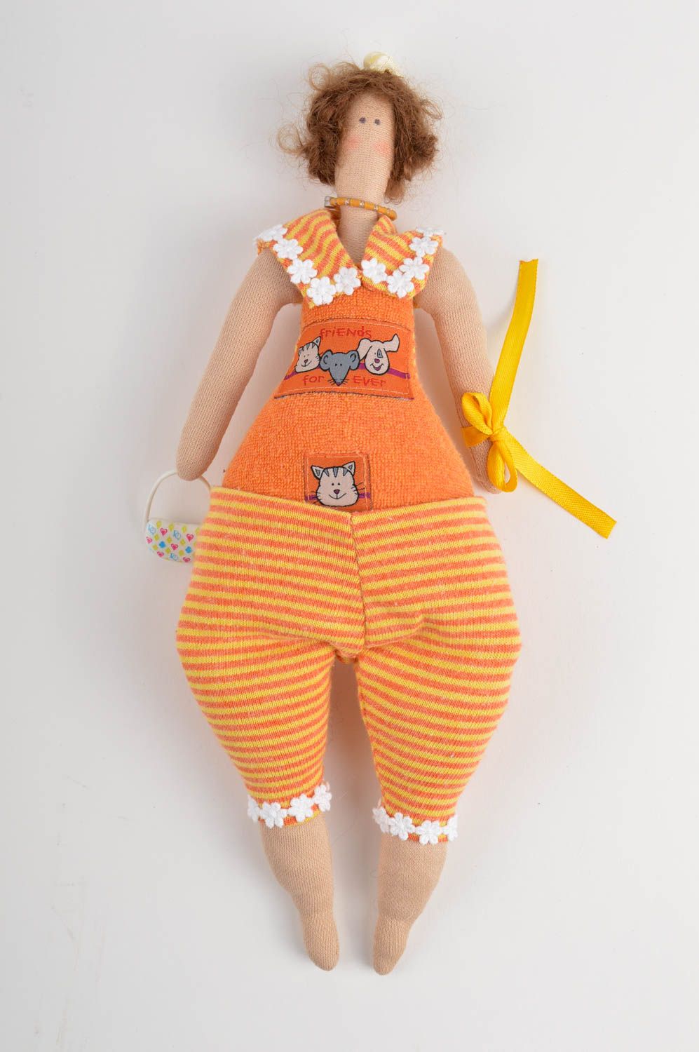 Кукла ручной работы морячка кукла из ткани стильная мягкая кукла оранжевая фото 2