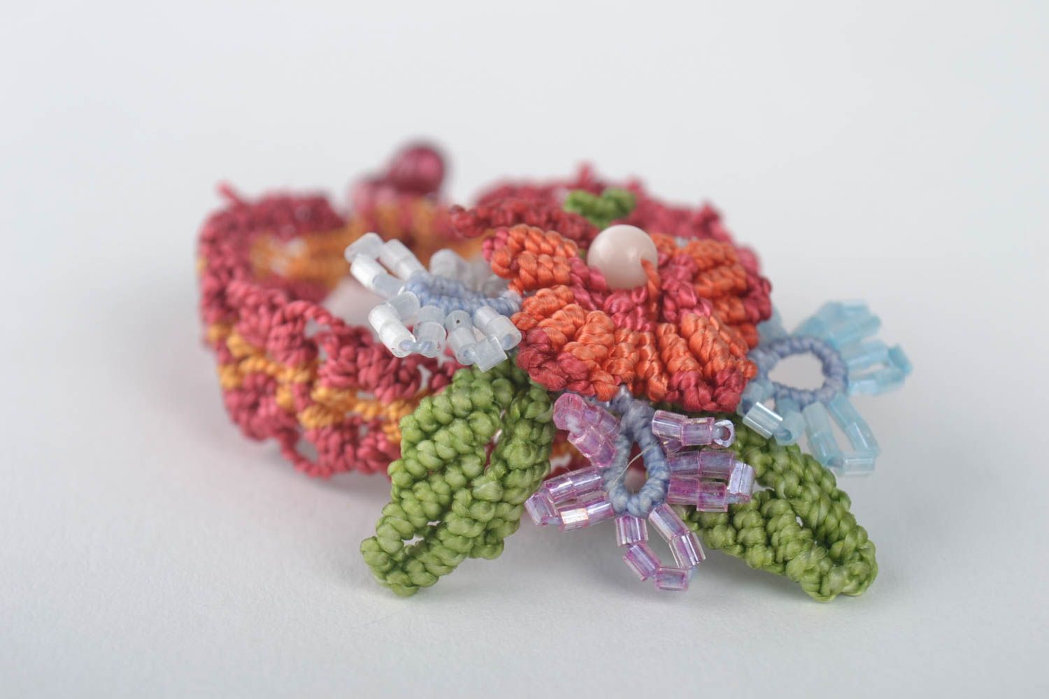 Textile jewelry set handmade woven lace bracelet brooch jewelry beadwork ideas photo 5