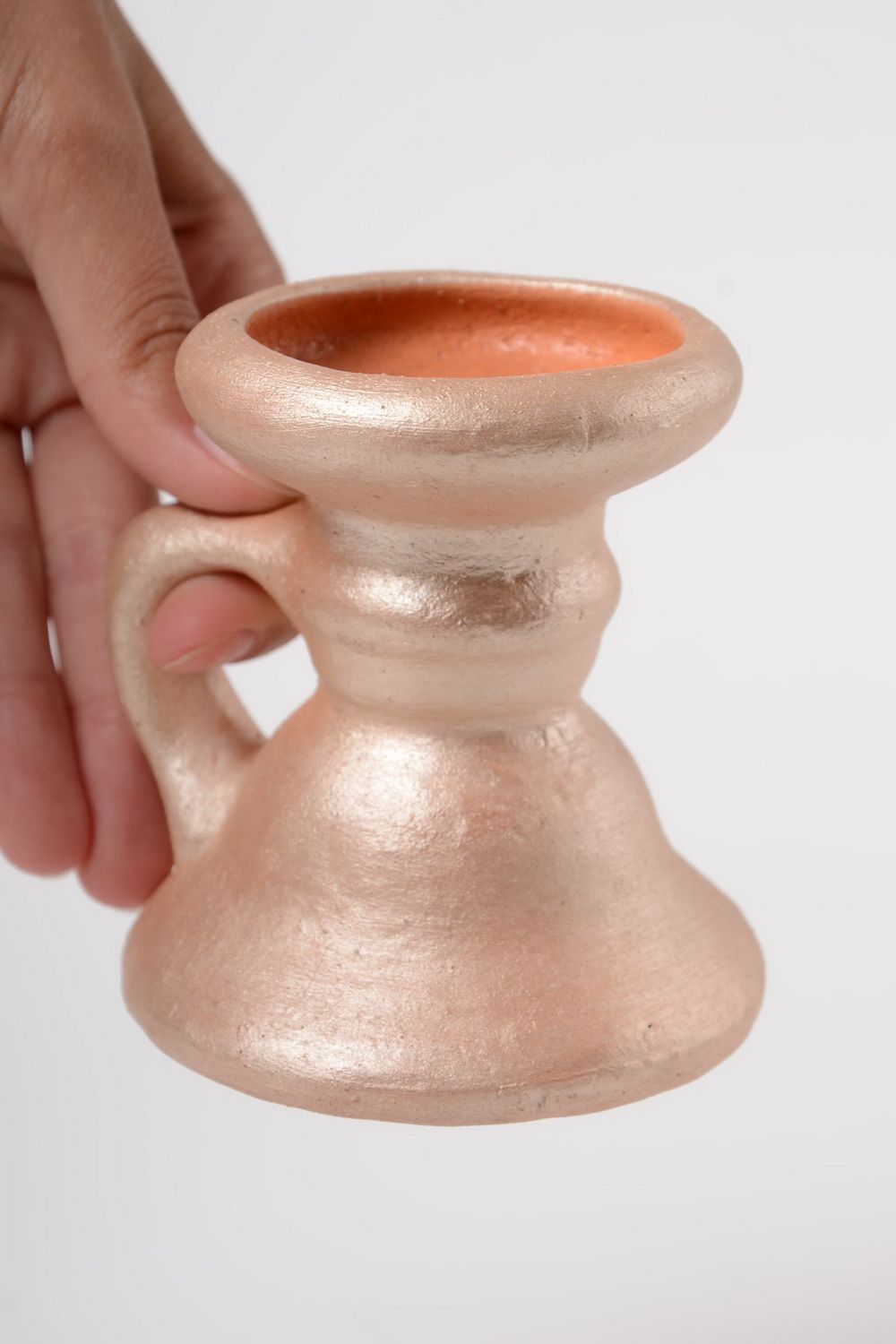Bougeoir céramique fait main avec anse peint à l'acrylique pour une bougie  photo 2