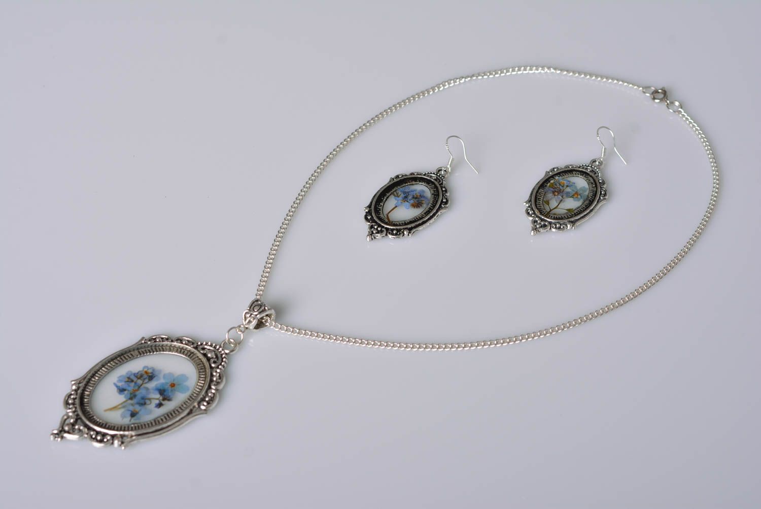 Homemade jewelry set unique earrings pendant necklace flower jewellery photo 2