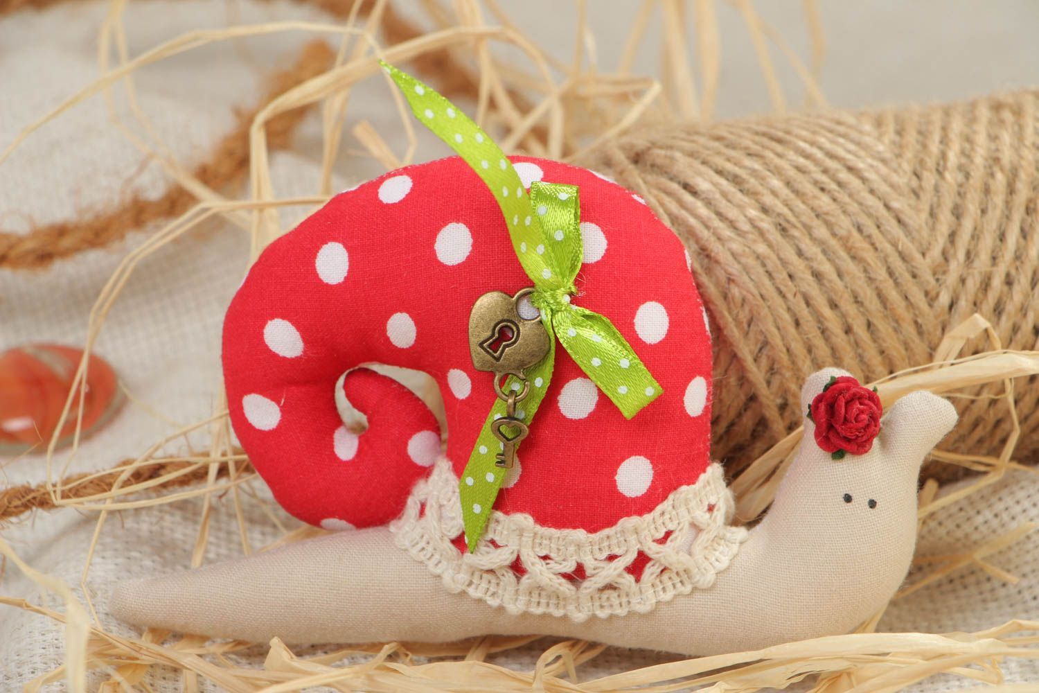 Handmade soft toy fridge magnet funny cute textile snail made of cotton photo 1