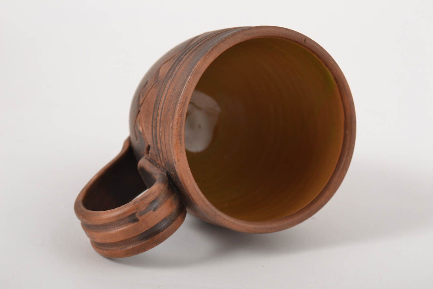 Handmade dark brown clay tea mug with handle 0,6 lb photo 8
