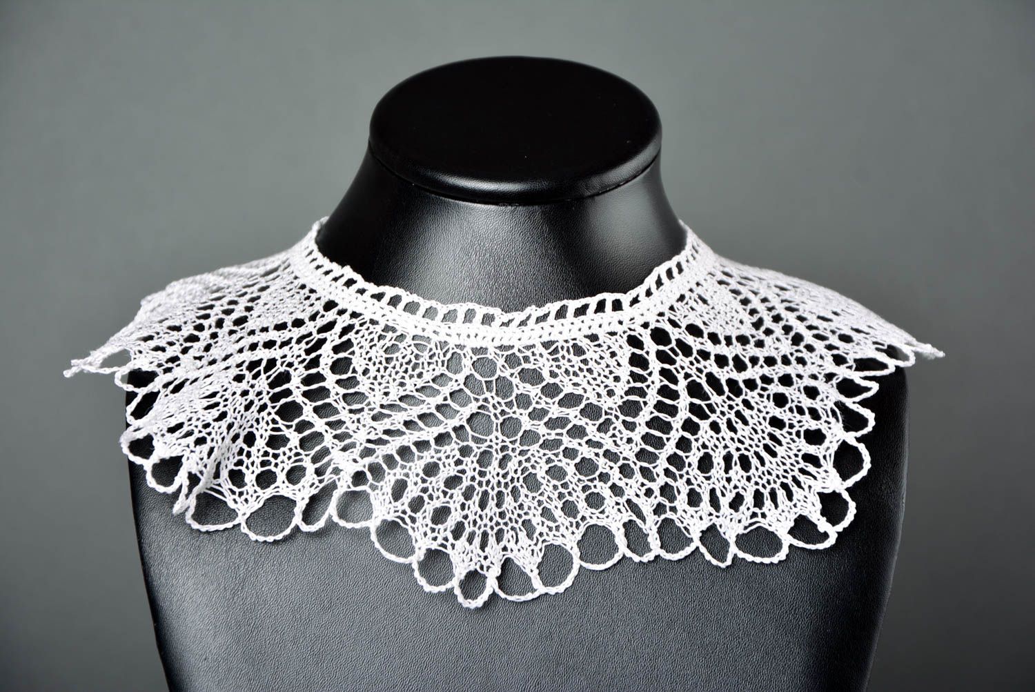 Handmade crocheted collar unusual openwork collar stylish feminine collar photo 1
