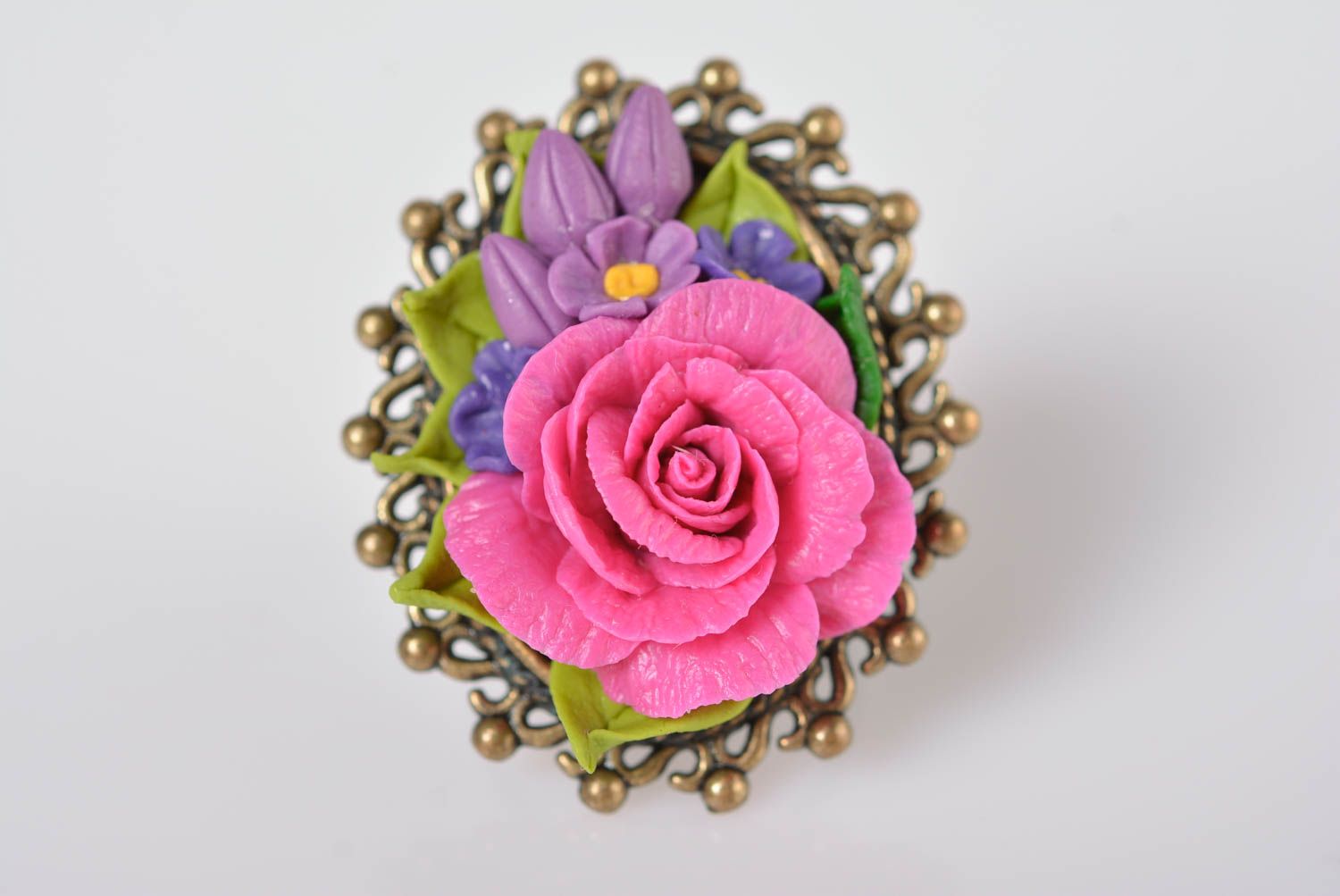 Кольцо ручной работы украшение из холодного фарфора модное кольцо с цветами фото 1