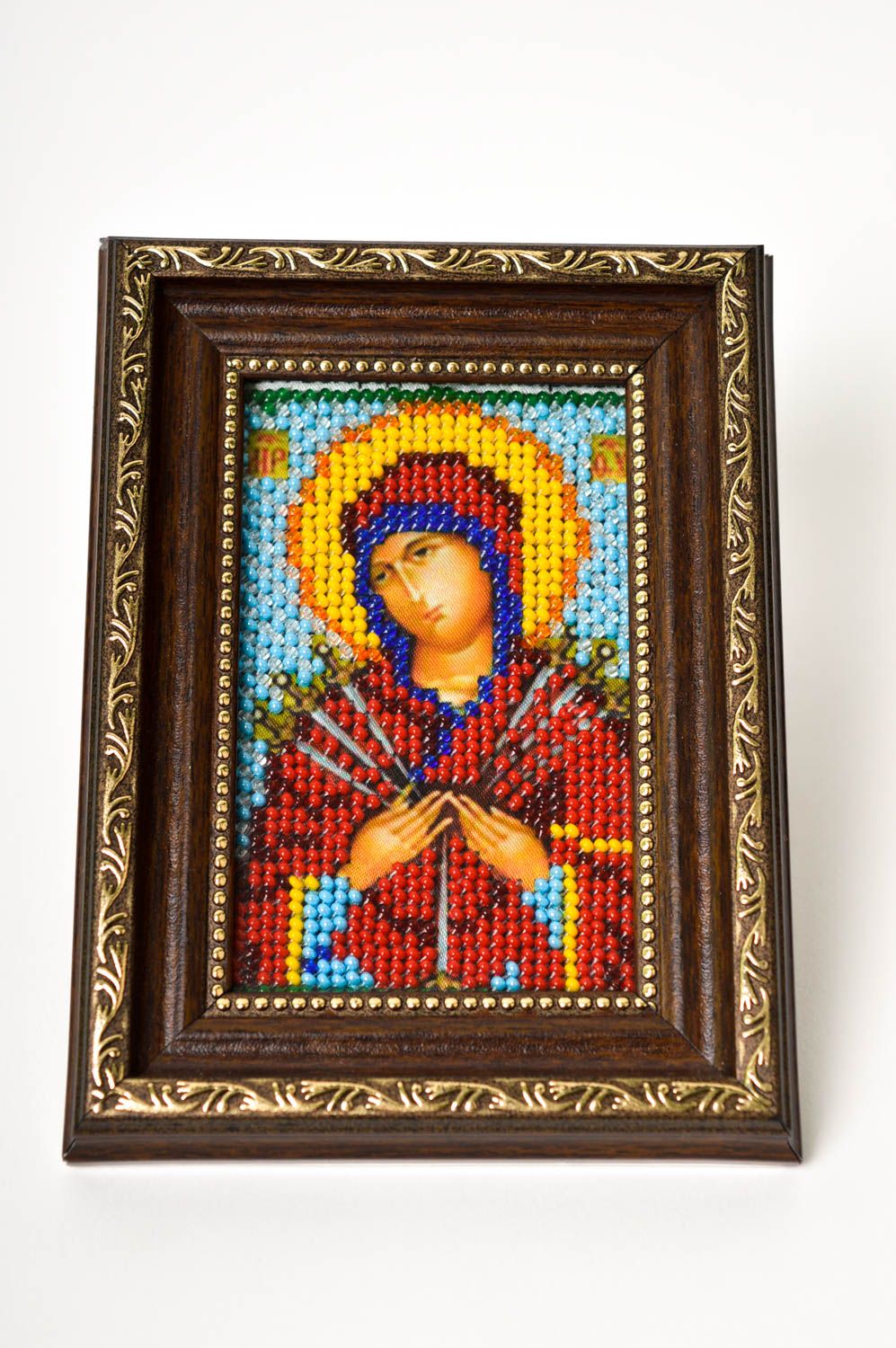 Икона ручной работы православная икона Семистрельная авторская икона из бисера фото 2
