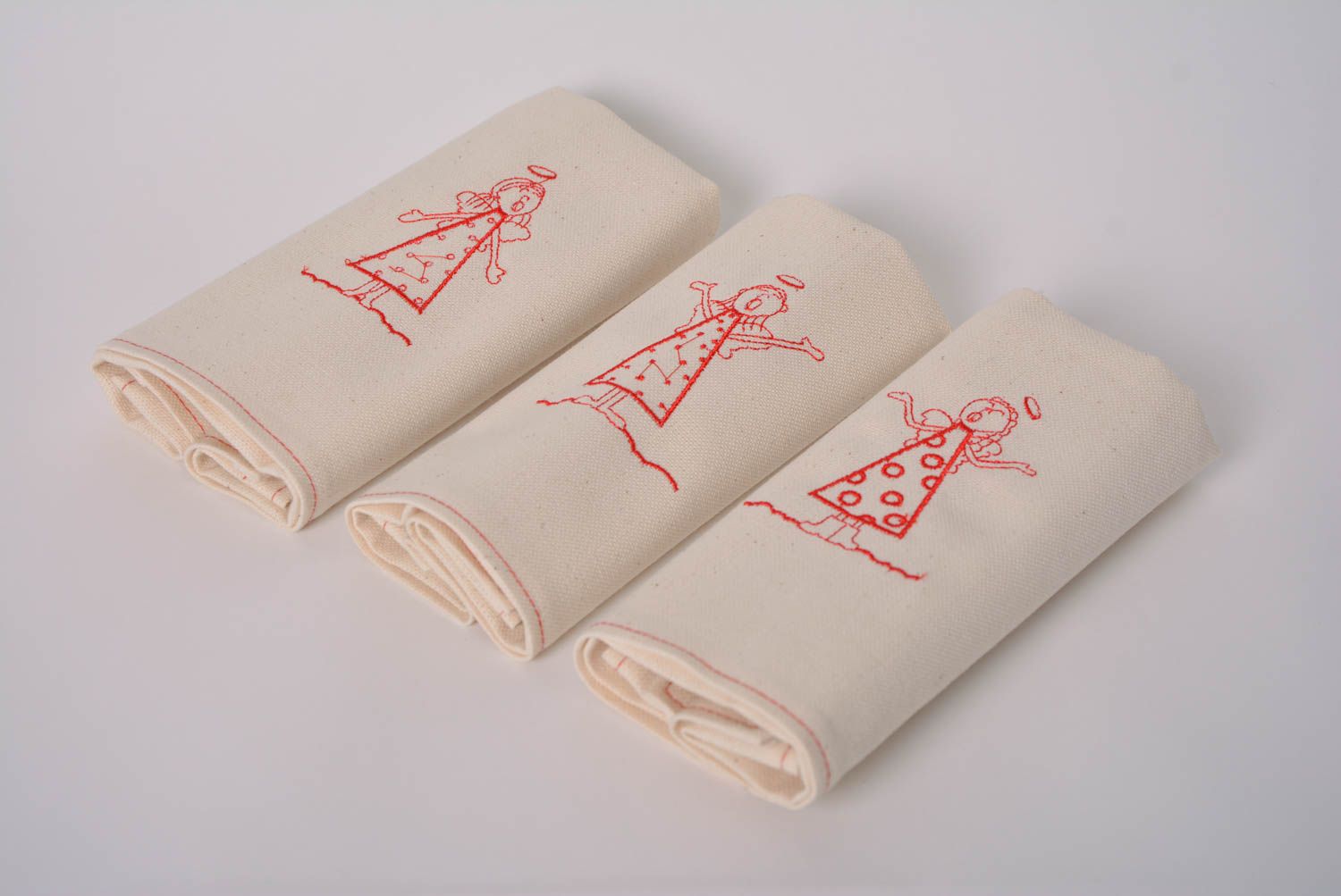 Küchen Handtücher Set aus Halbleinen mit Stickerei 3 Stück mit Engeln handmade foto 1