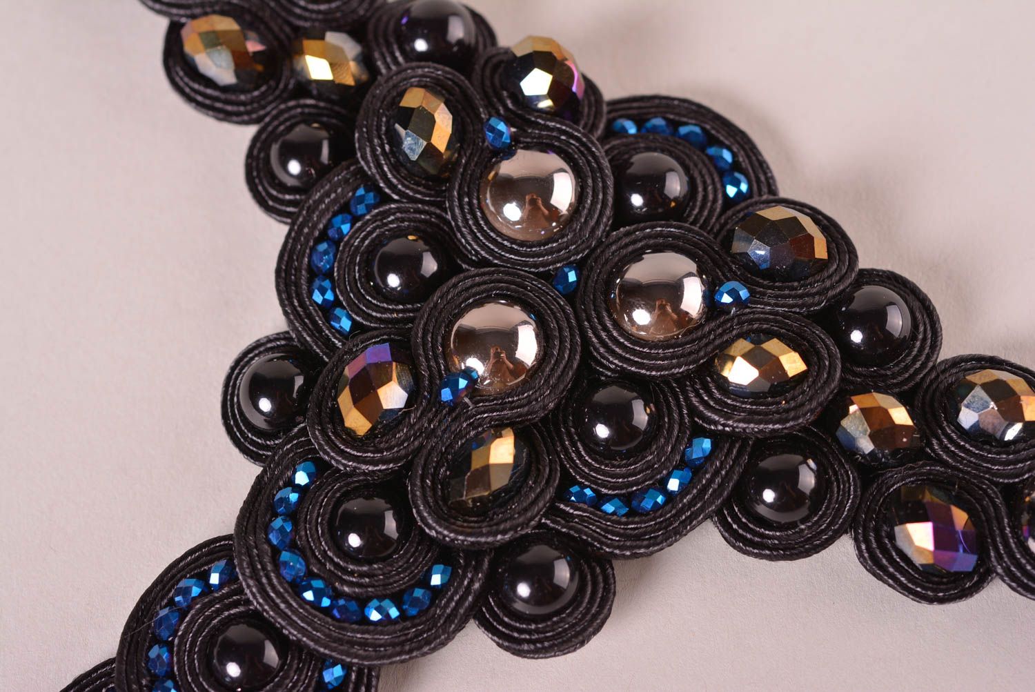 Bracelet textile Bijou fait main noir soutache cristal Accessoire original photo 3