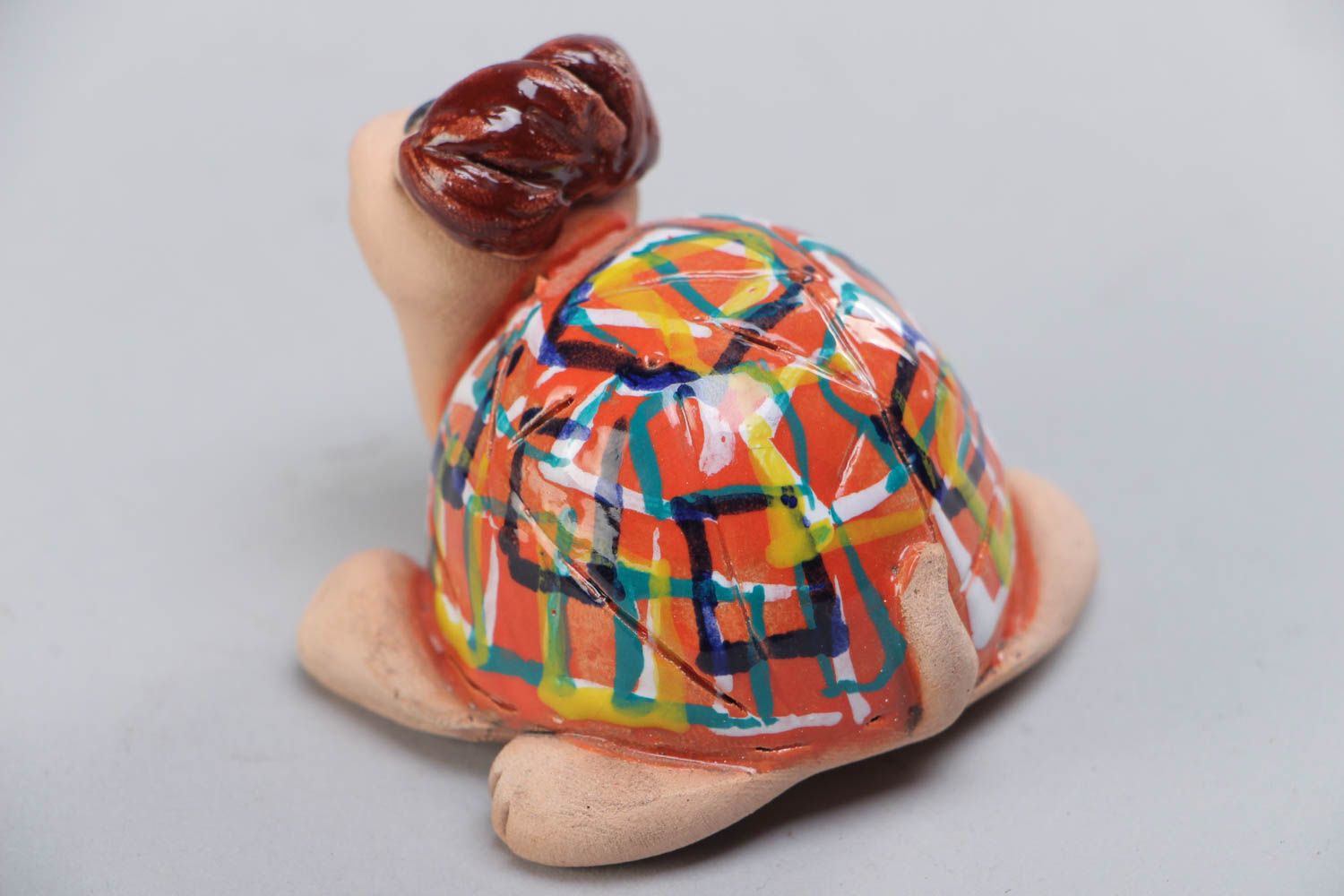 Nice small handmade ceramic statuette of turtle with painting photo 3