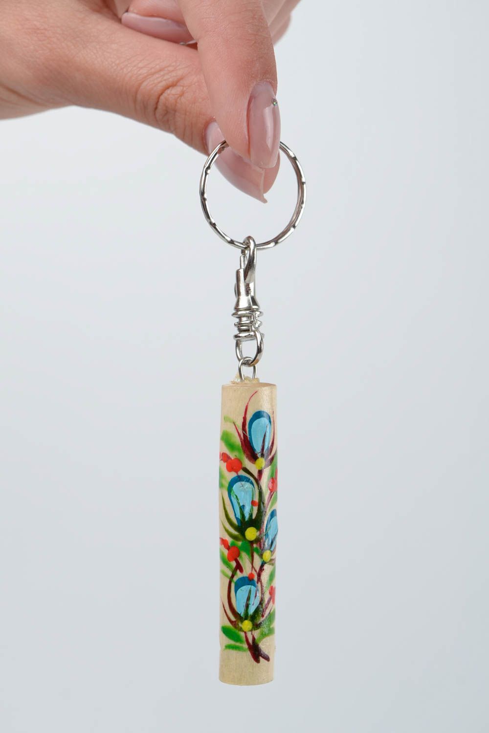 Wooden key ring handmade flute designer Petrikivka painting tin whistle present photo 2