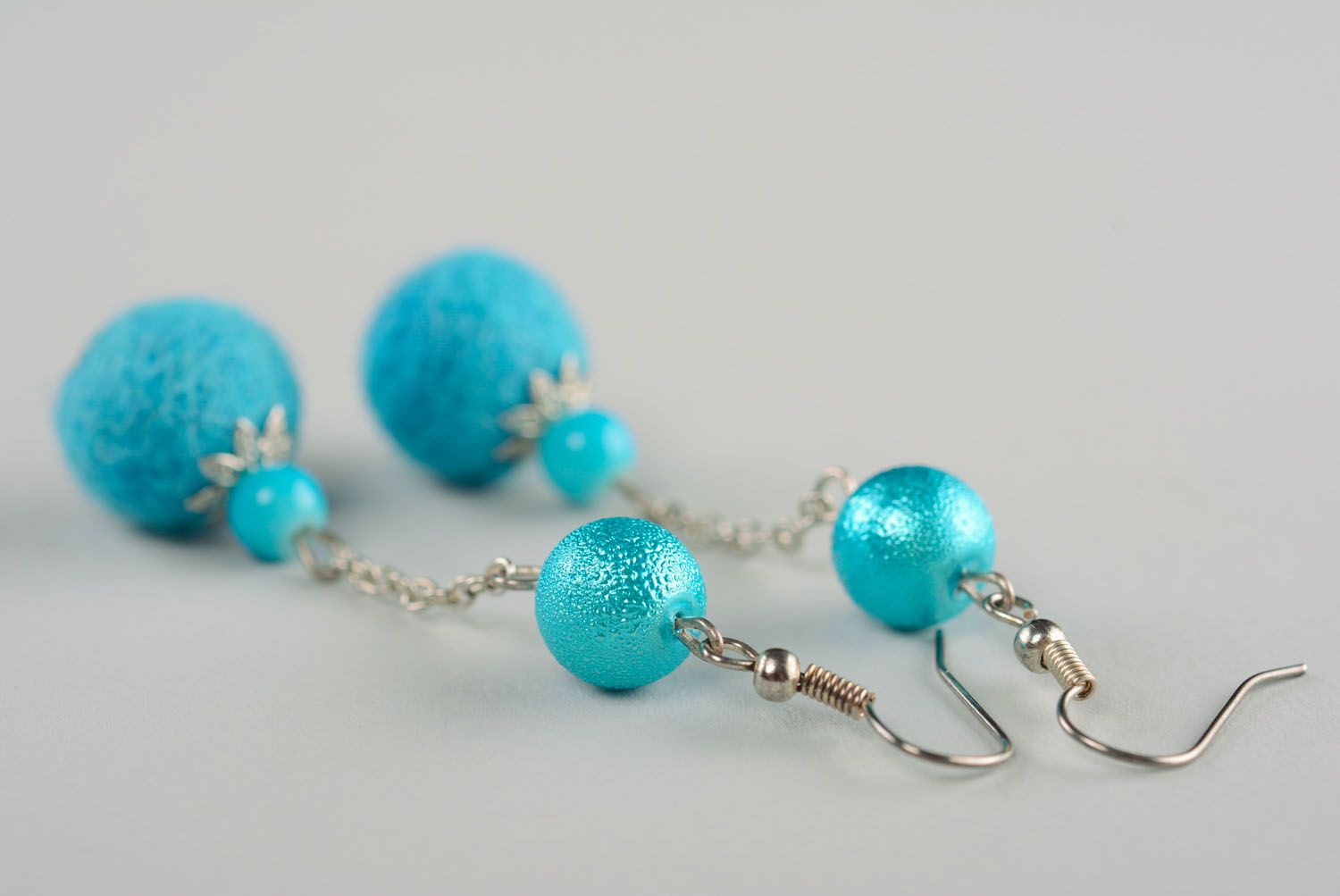 Long earrings with felt beads photo 4