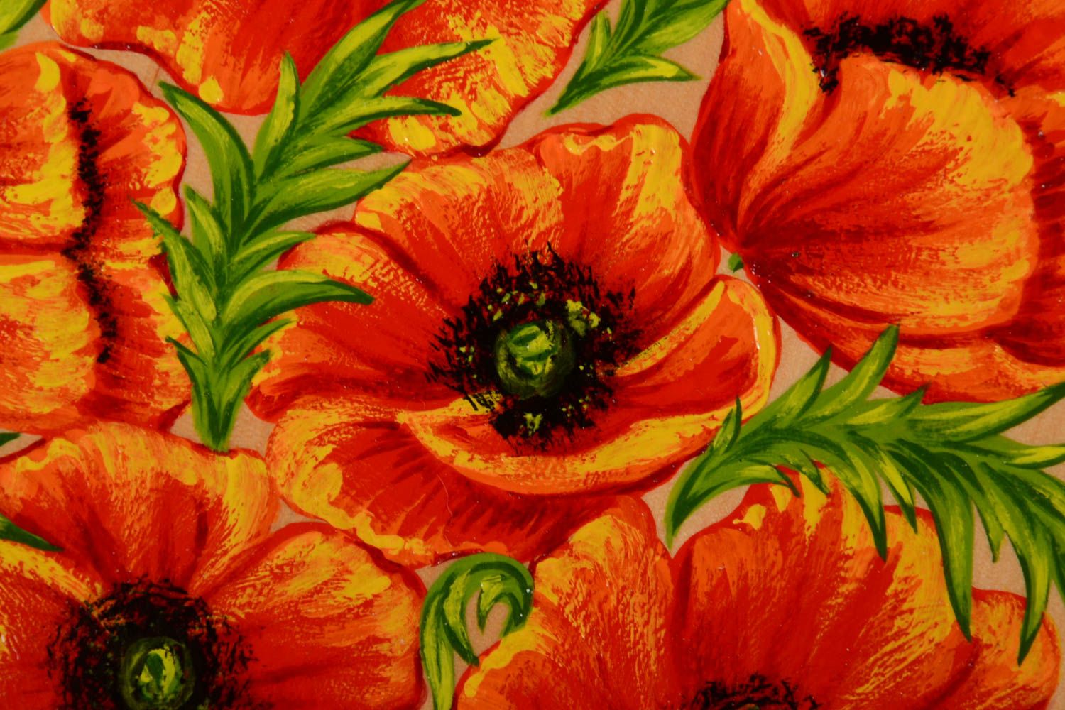 Painted decorative plate made of wood handmade lacquered wall panel Poppies photo 3