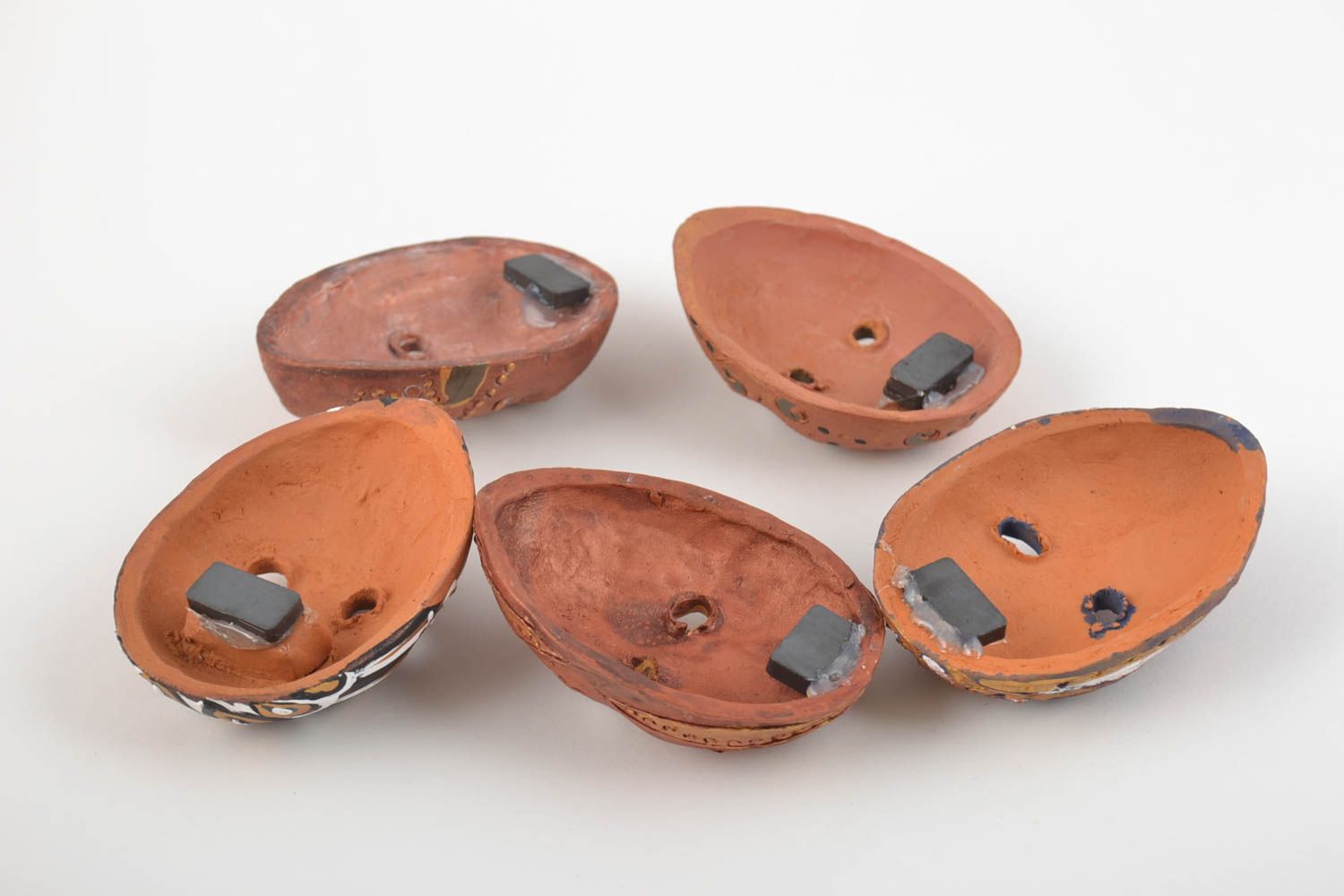 Set of 5 handmade designer painted clay fridge magnets miniature carnival masks photo 3