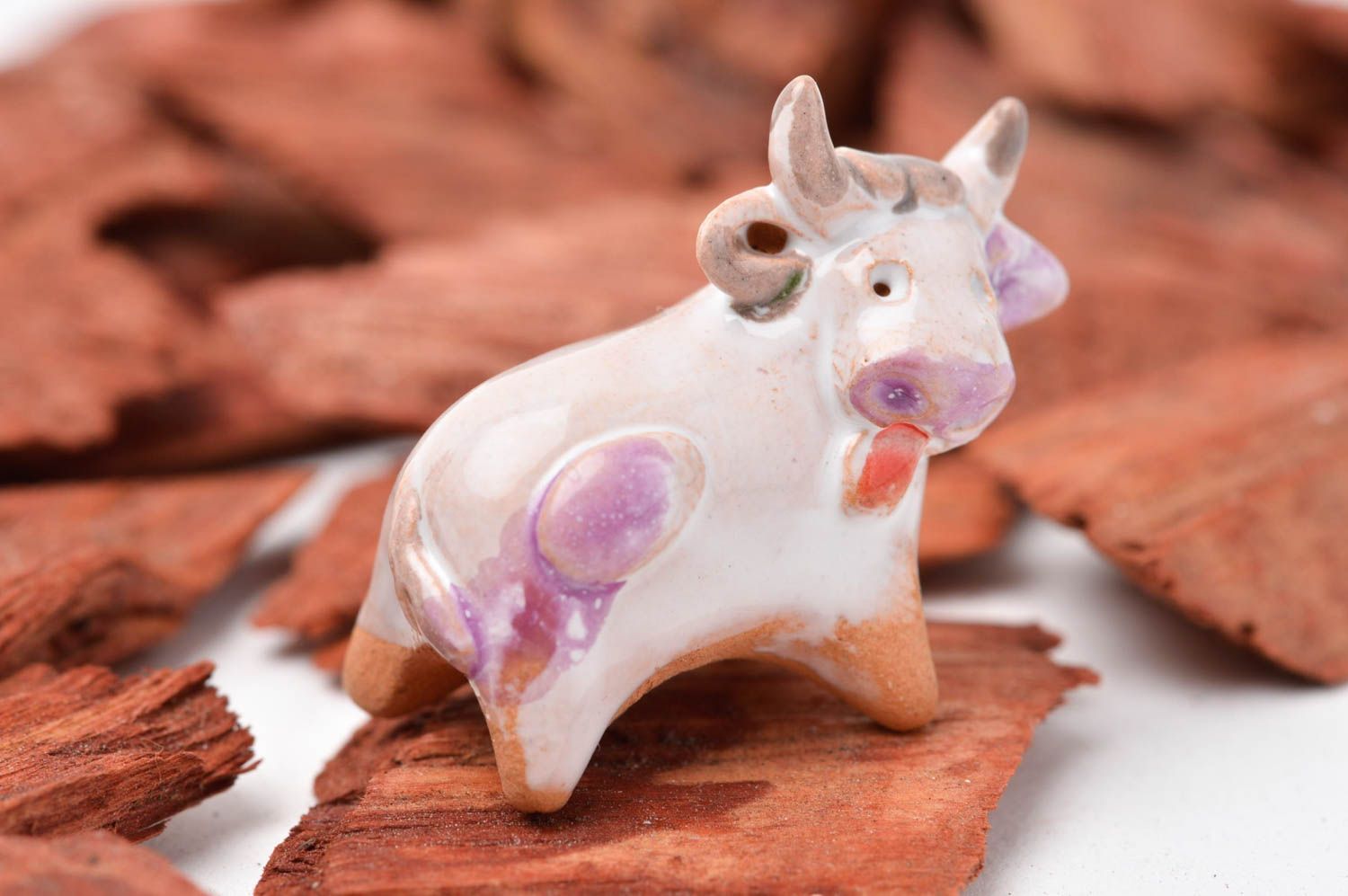 Handgemachte Kuh schöne Keramik Deko Figur aus Ton Tier Statue Miniatur Figur foto 1