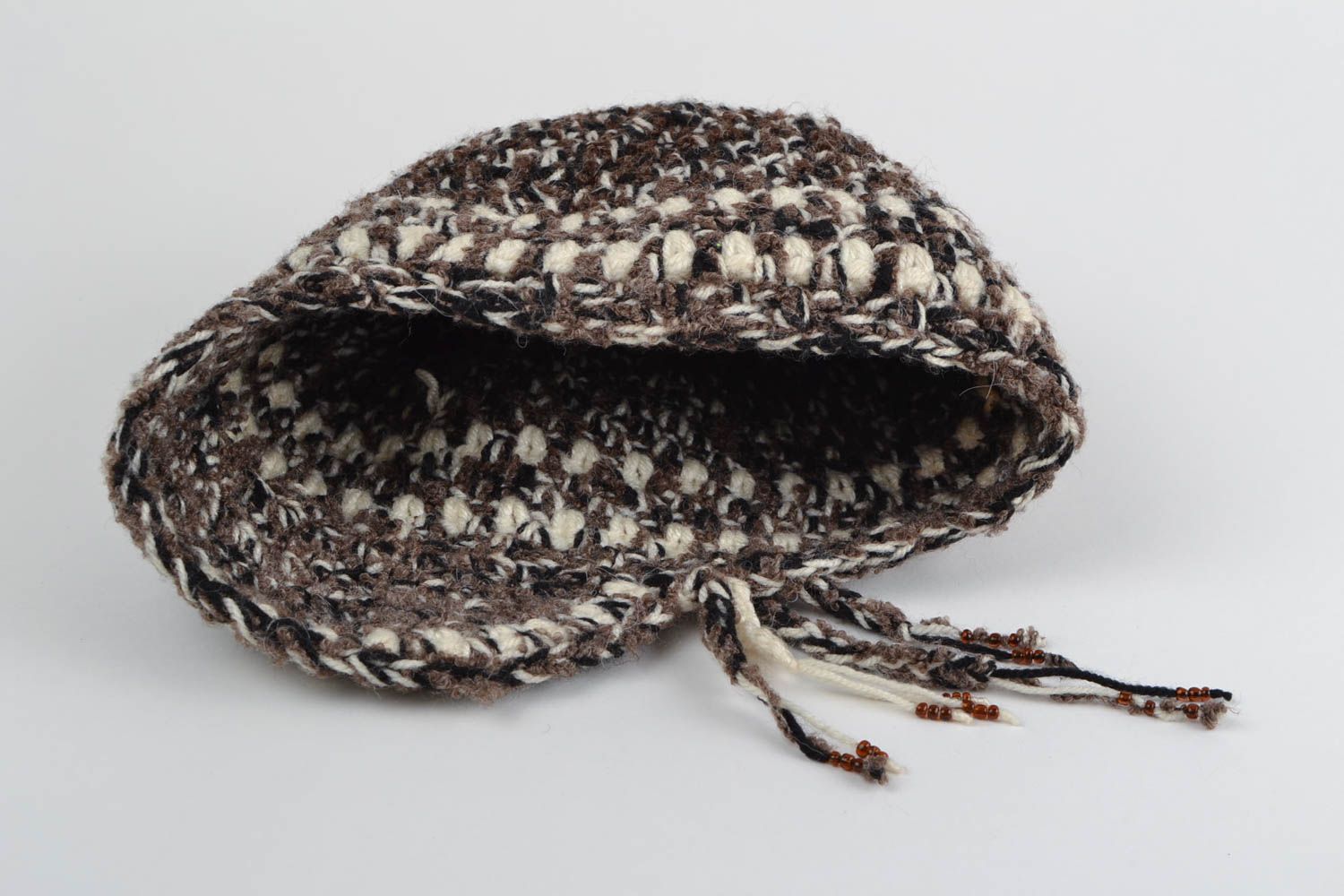 Unique handmade crocheted hat designer winter clothes accessory stylish present photo 4