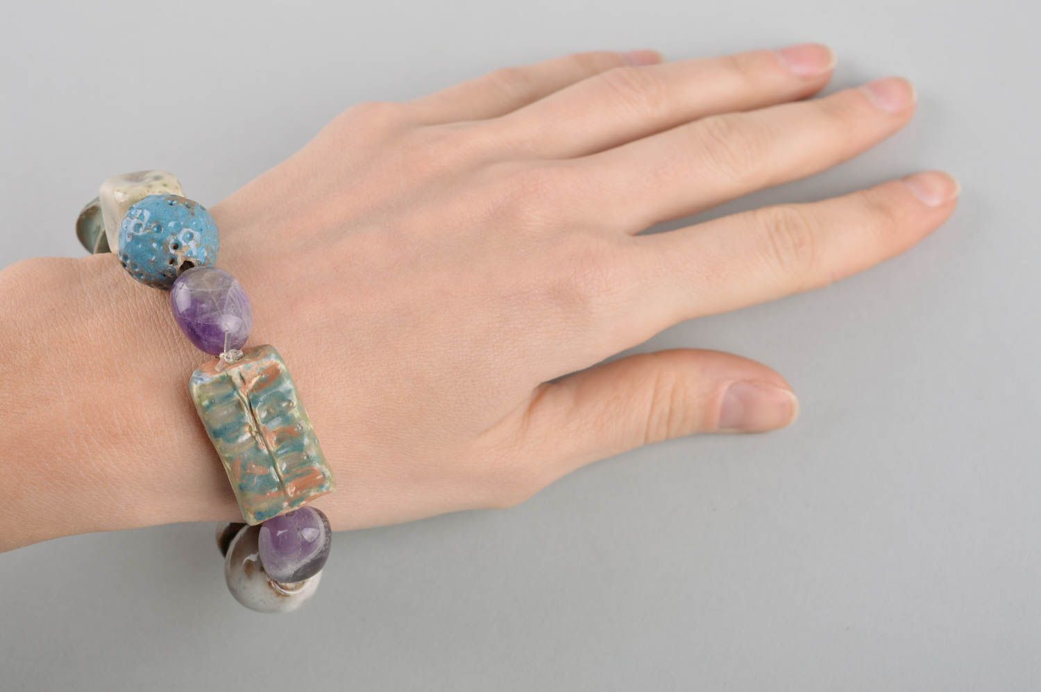 Bracelet céramique Bijou fait main massif cadeau original Accessoire femme photo 5