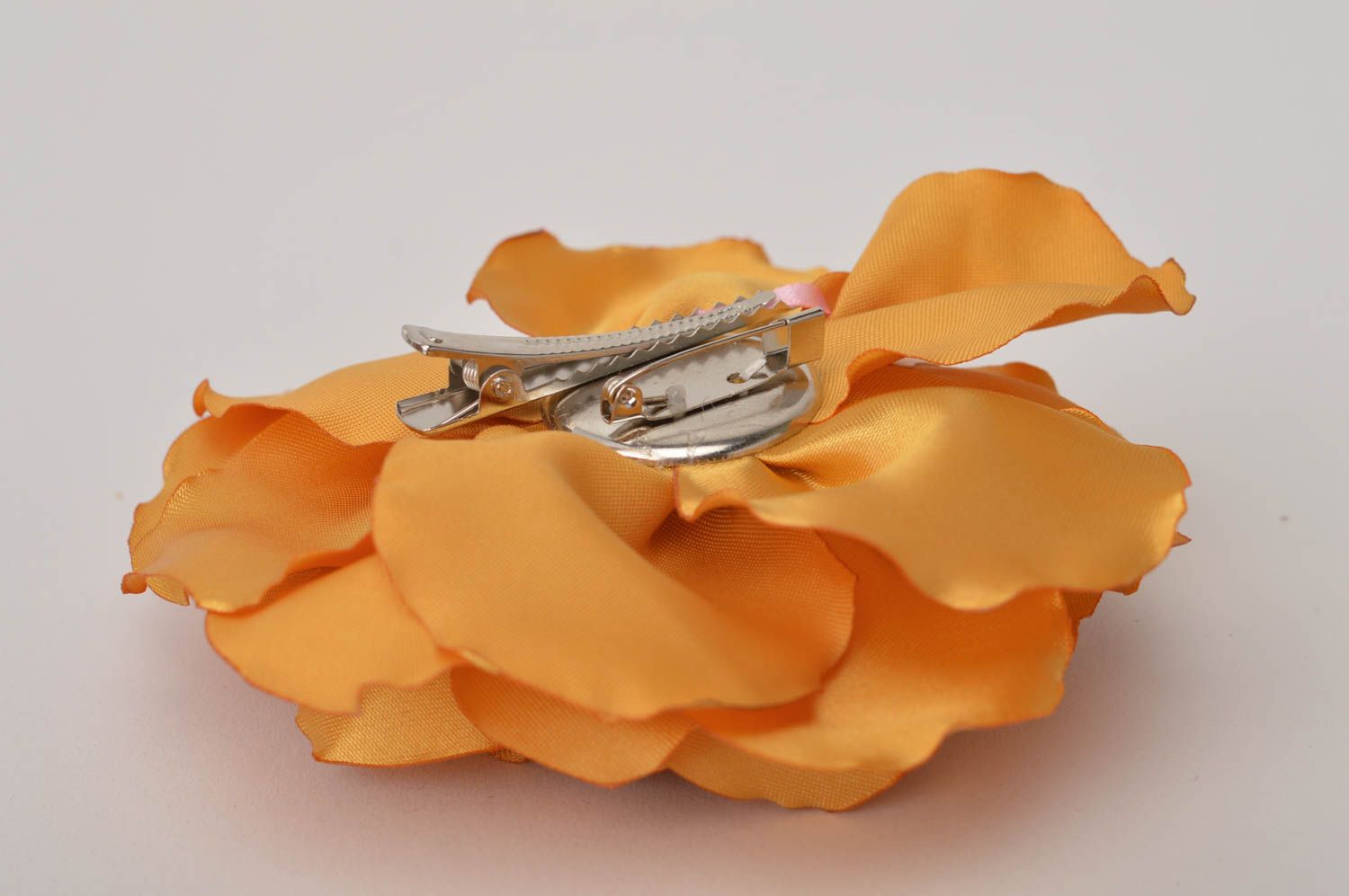 Broche Barrette fleur en satin faite main grande Cadeau pour femme Rose thé photo 5