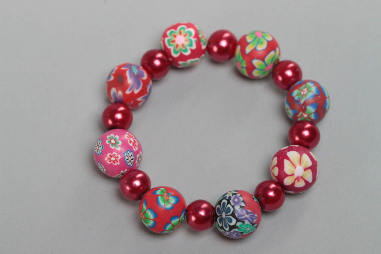 Beautiful children's handmade polymer clay wrist bracelet with beads designer photo 2