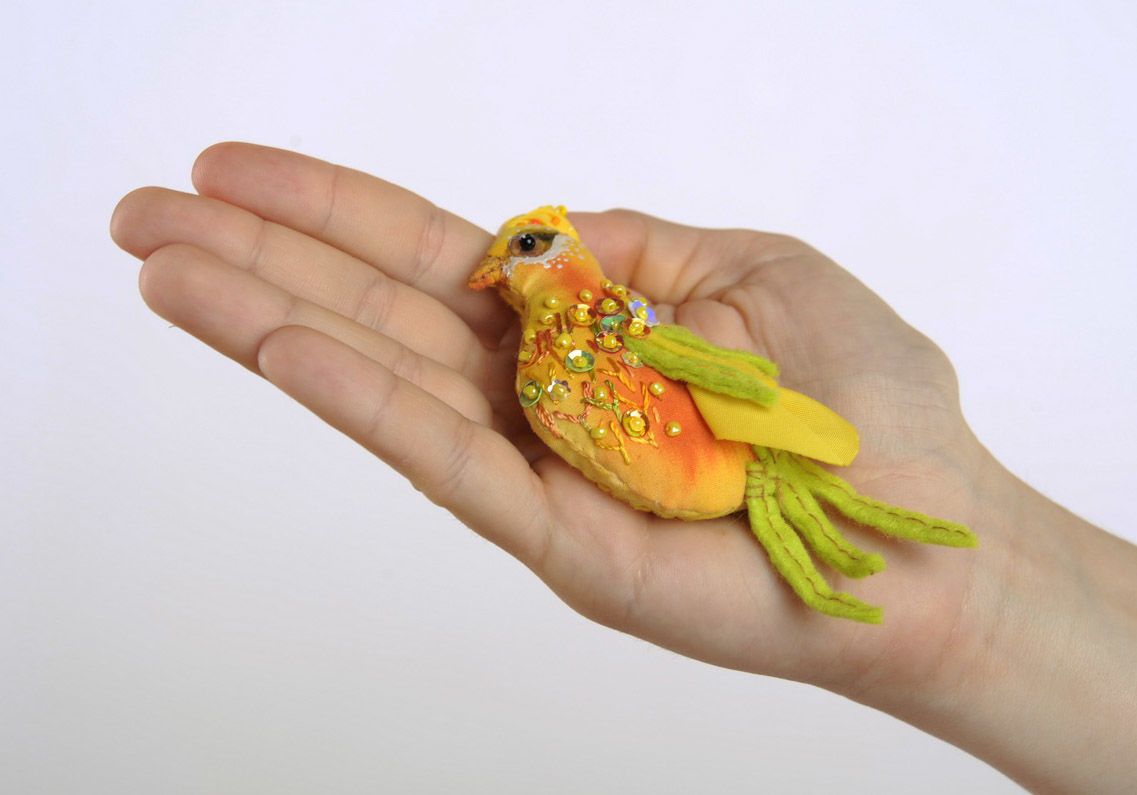 Broche fait main Oiseau jaune   photo 4