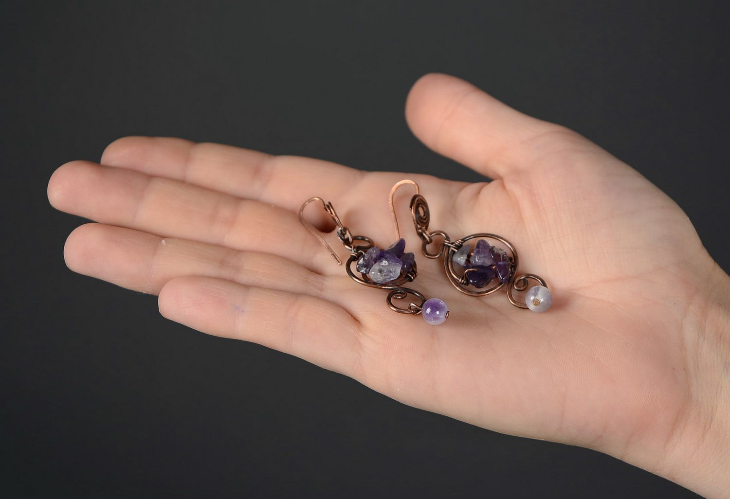 Earrings wire wrap with amethyst photo 5