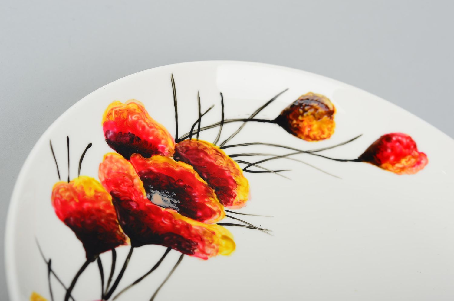 Assiette décorative Déco fait main avec fleurs de pavot peintes Vaisselle déco photo 5