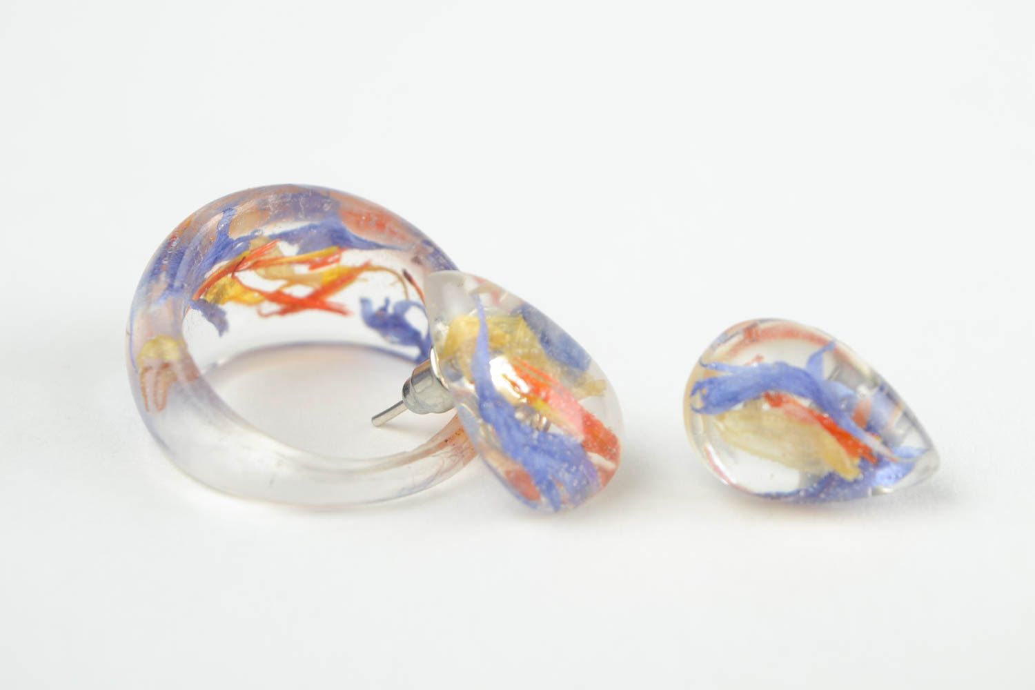 Женское кольцо ручной работы модные серьги бижутерия из эпоксидной смолы фото 5