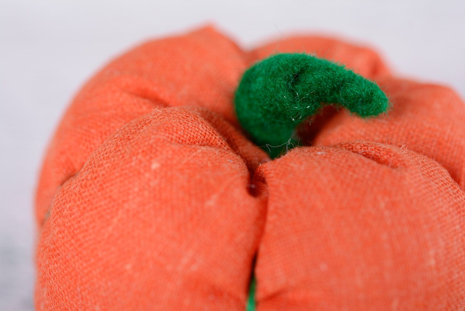 Handmade small soft toy sewn of linen in the shape of pumpkin for interior decor photo 4