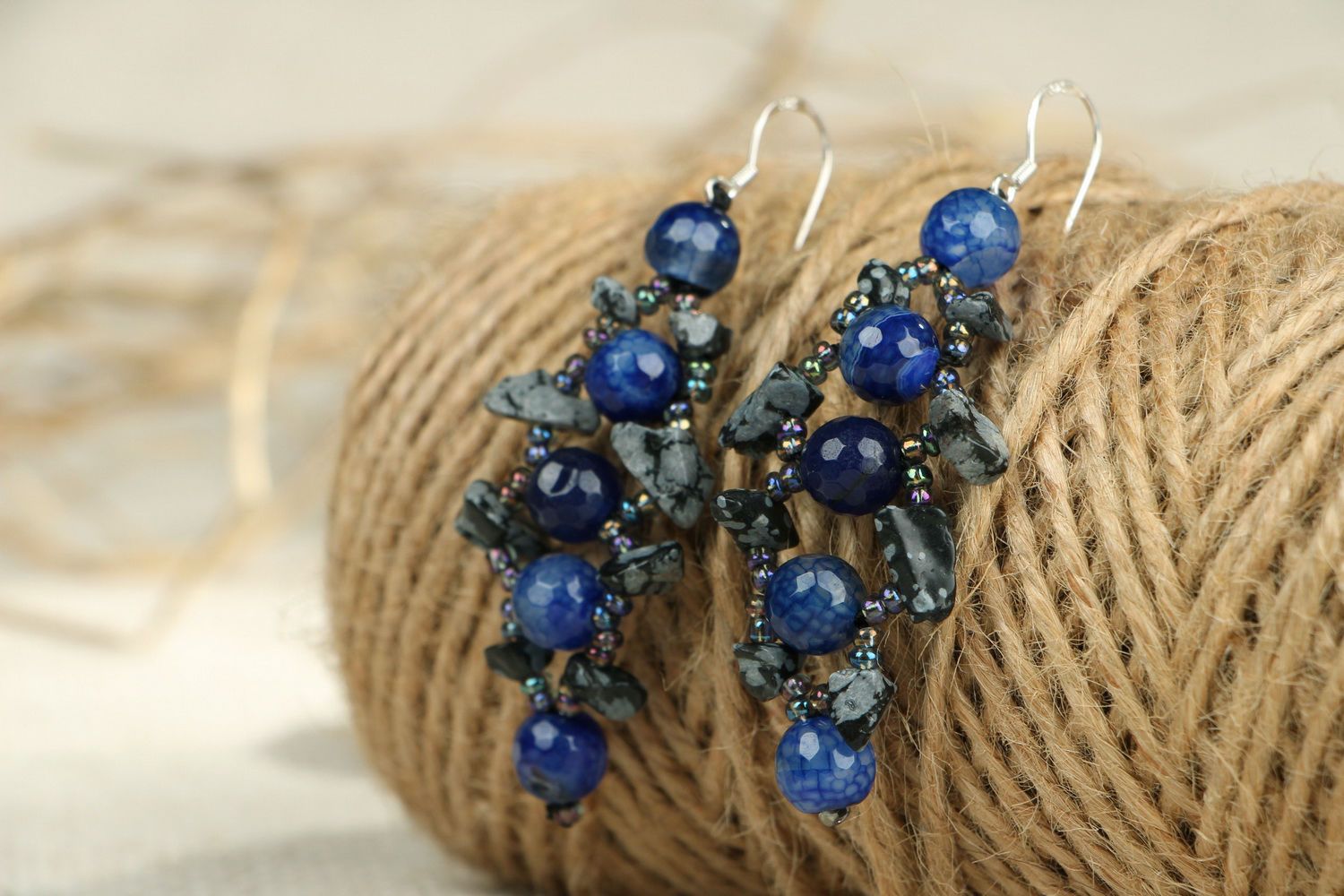 Long earrings made ​​of lapis lazuli photo 3