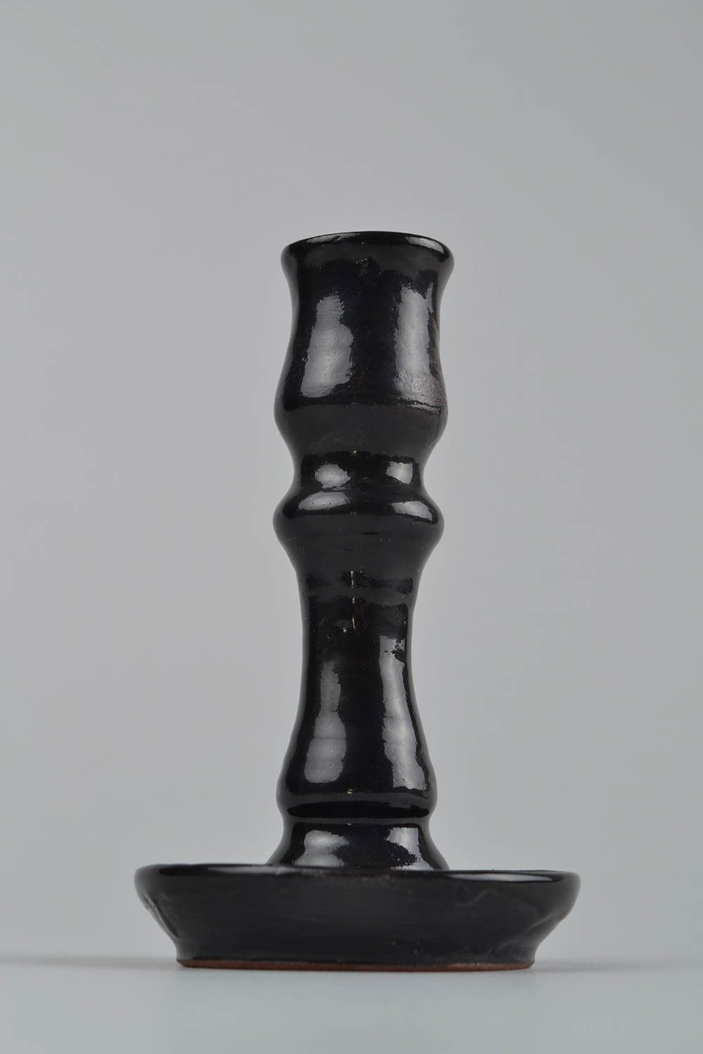 Handmade ceramic glass candlestick of laconic design and deep black color photo 4