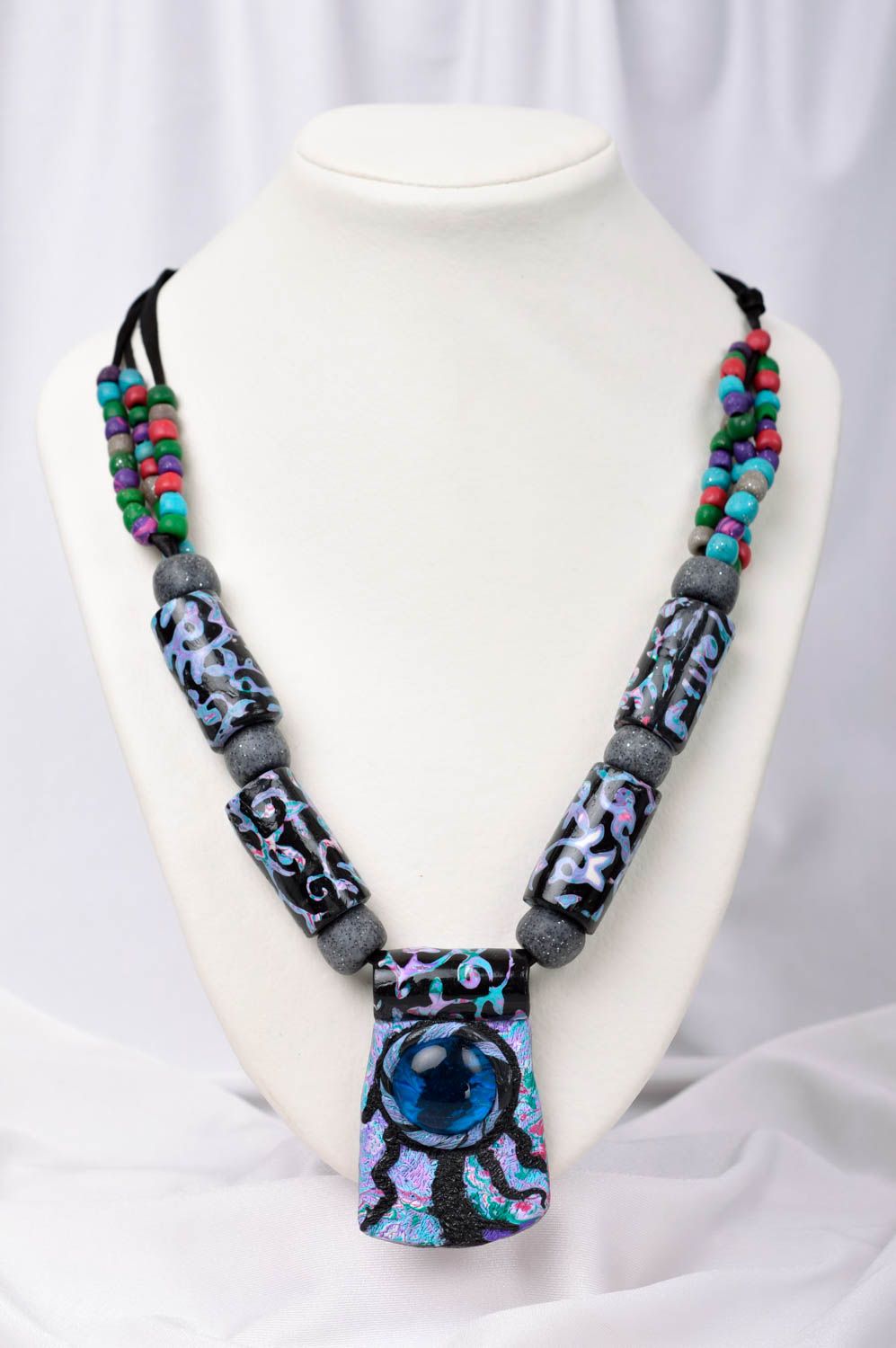 Handmade unusual jewelry stylish necklace present polymer clay necklace photo 1