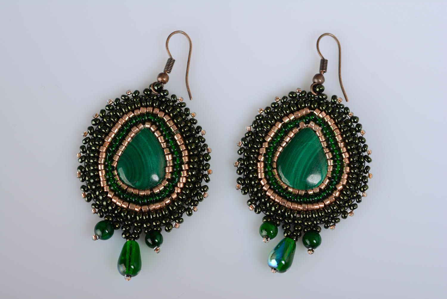 Ensemble de bijoux en perles de rocaille et malachite verts faits main 2 pièces photo 3